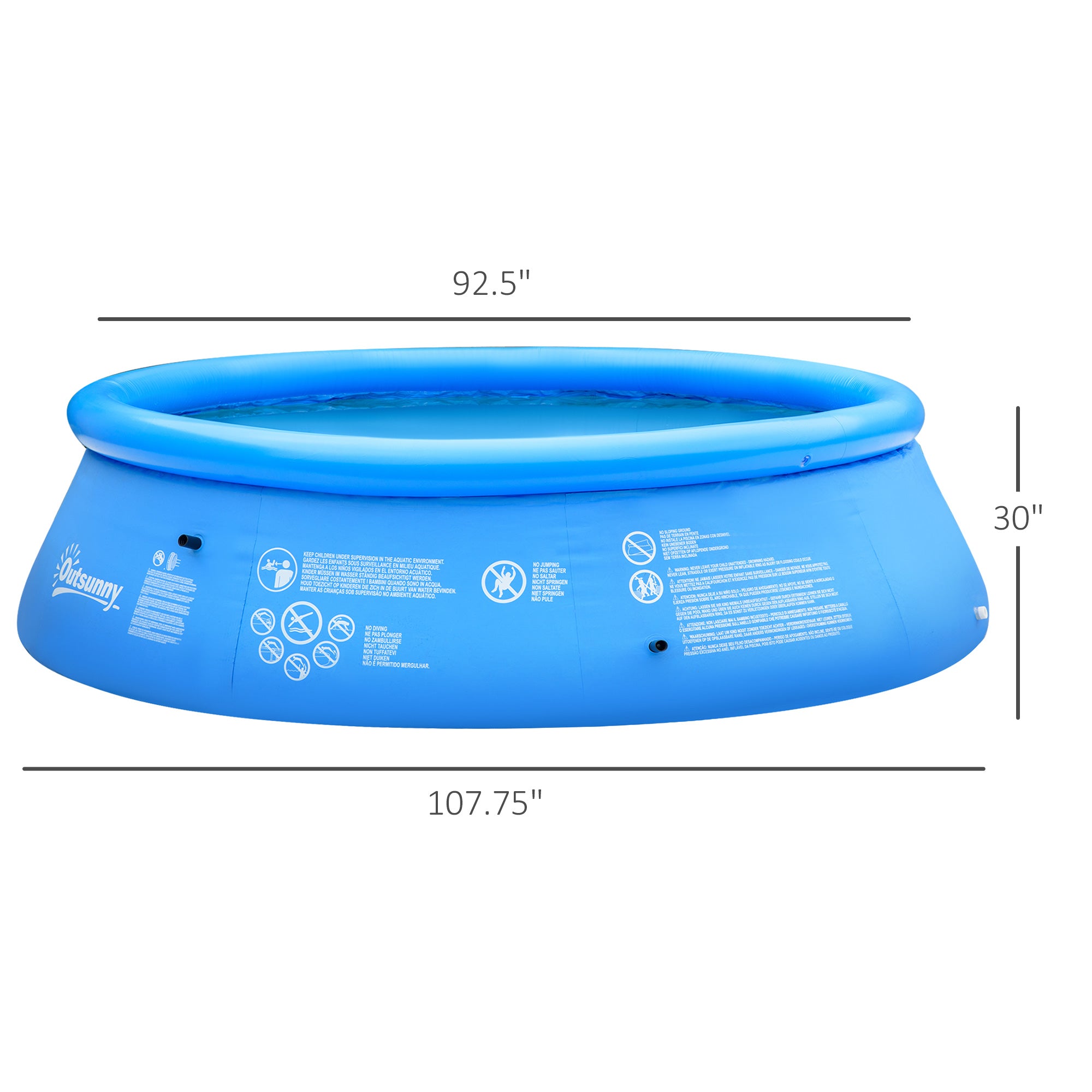 Outsunny Inflatable Swimming Pool Family-Sized Blow Up Pool Round Paddling Pool with Hand Pump for Kids, Adults, Outdoor, Garden and Backyard, 107" x 30", Blue