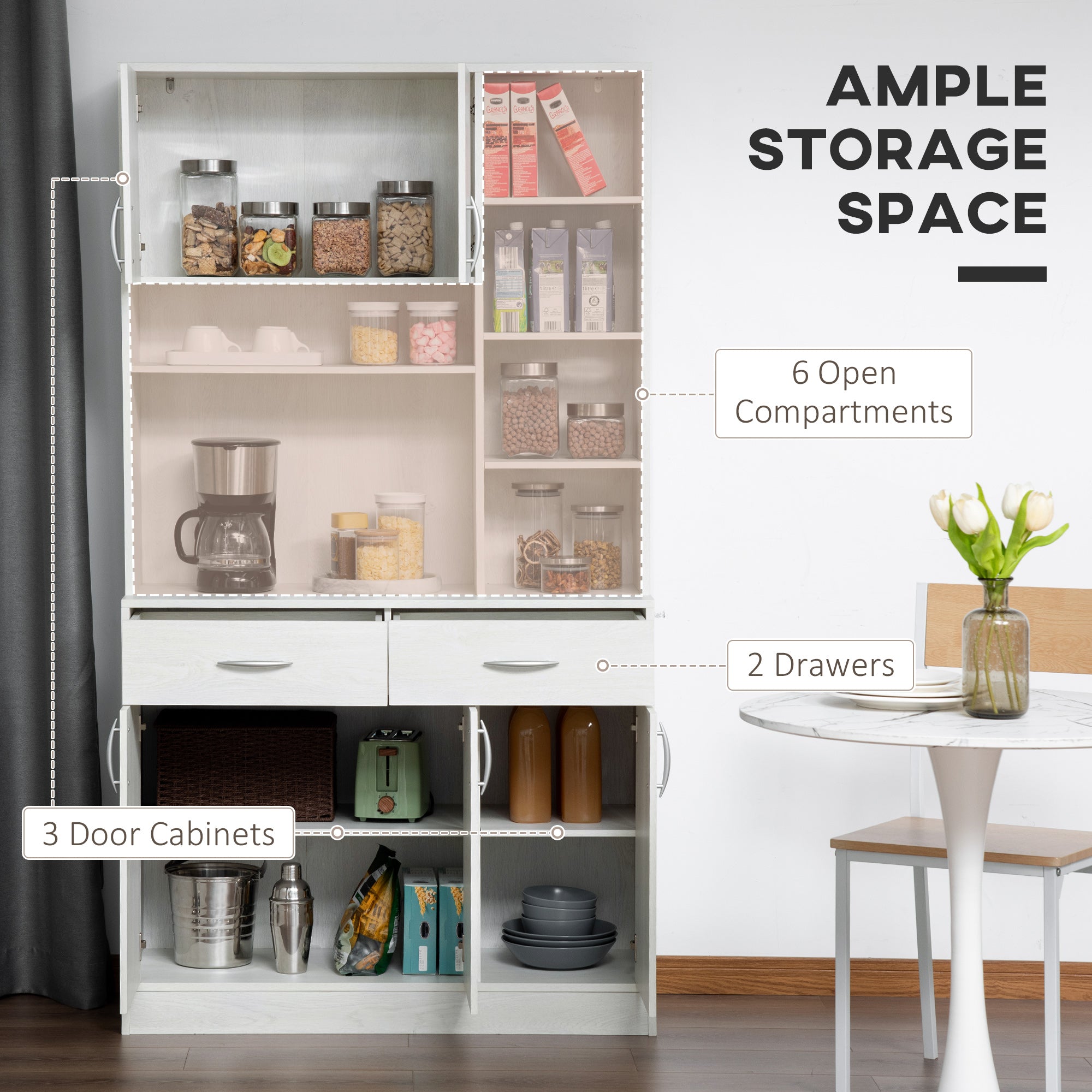 HOMCOM 71" Kitchen Hutch with Storage Cabinet, Modern Buffet with Hutch, Cupboard with Drawers for Living Dining Room, Ash White