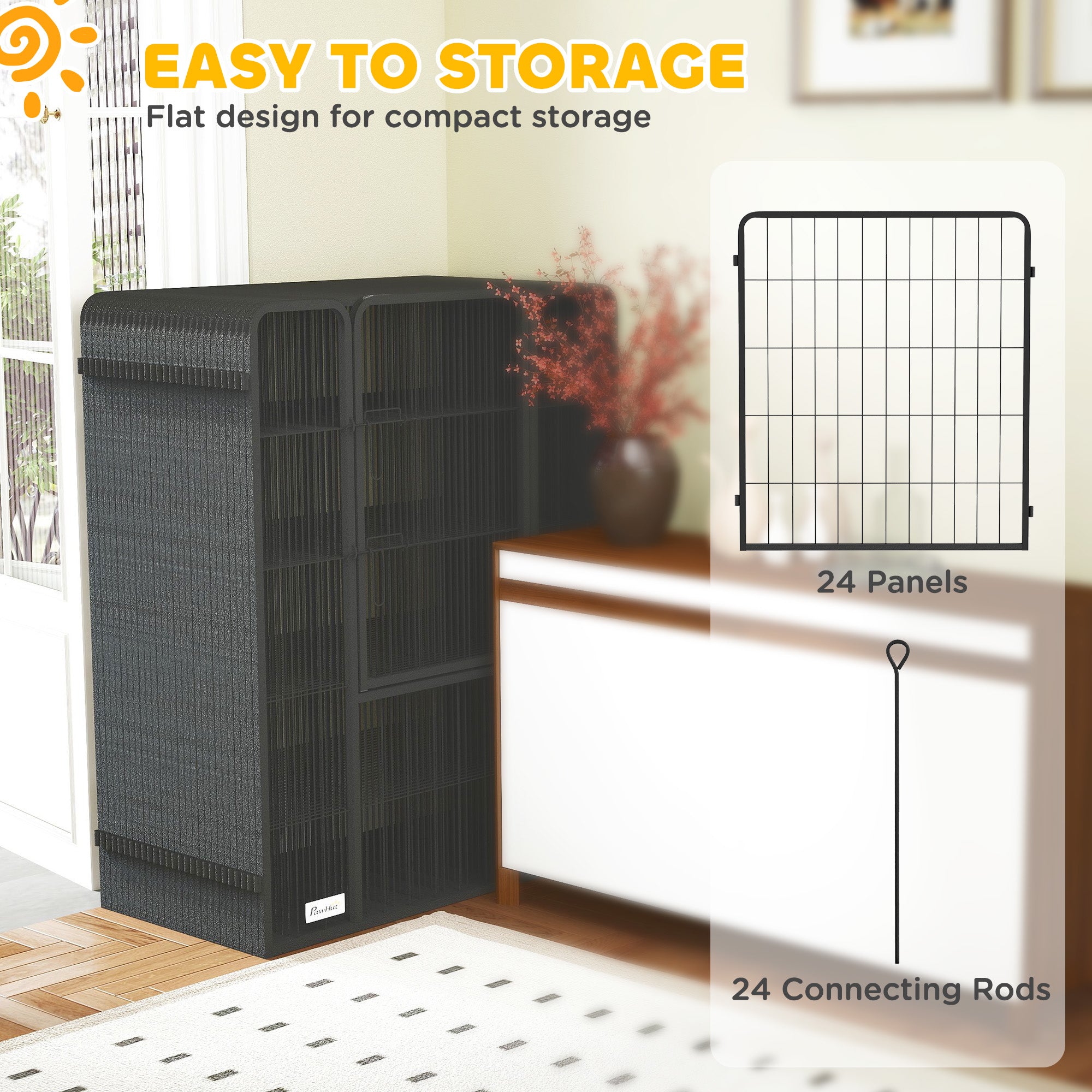 PawHut 24 Panels 39" Height Heavy Duty Dog Playpen for Small Medium Large Dogs, Black