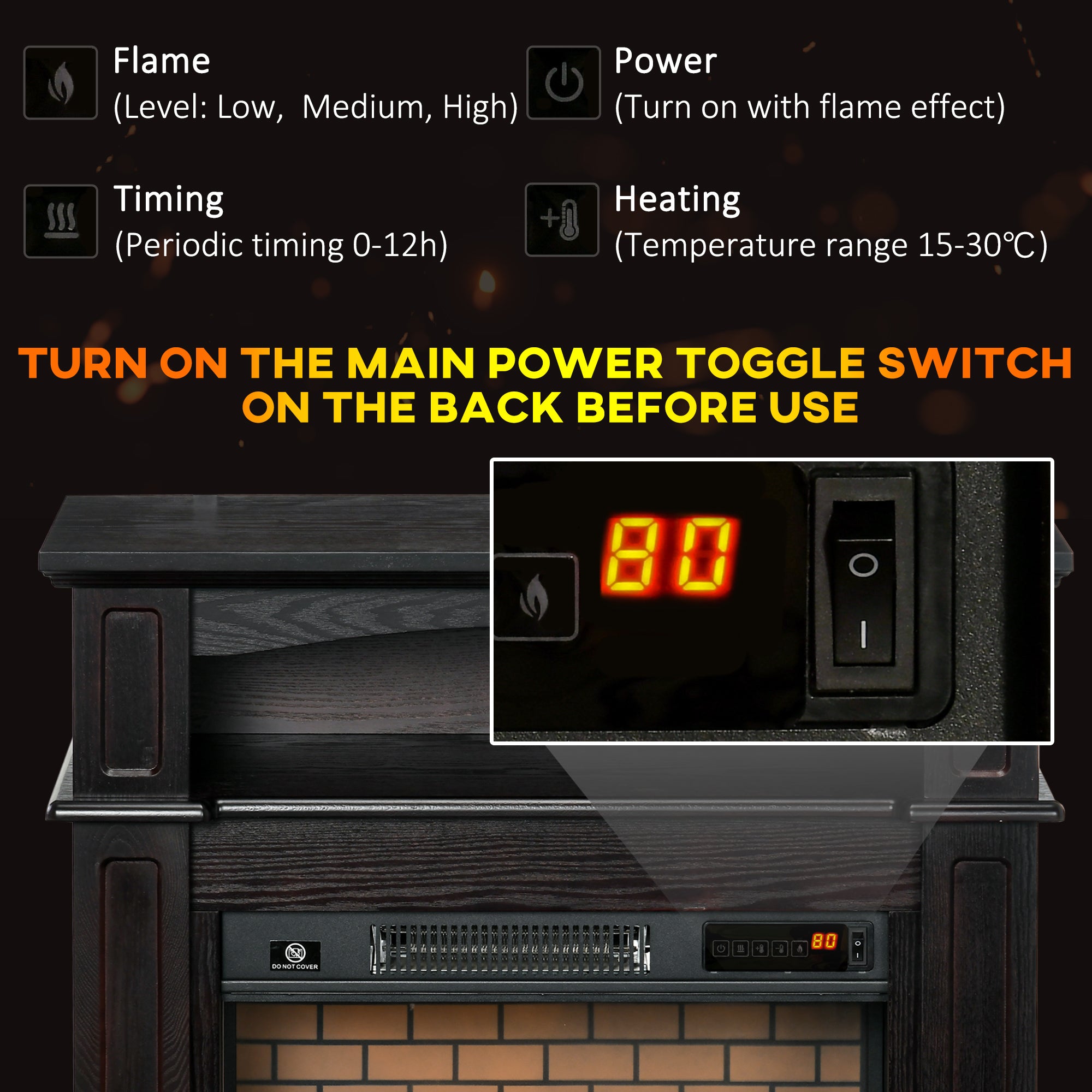 HOMCOM Electric Fireplace with Mantel, Freestanding Heater Corner Firebox with Remote Control, 700W/1400W, Brown