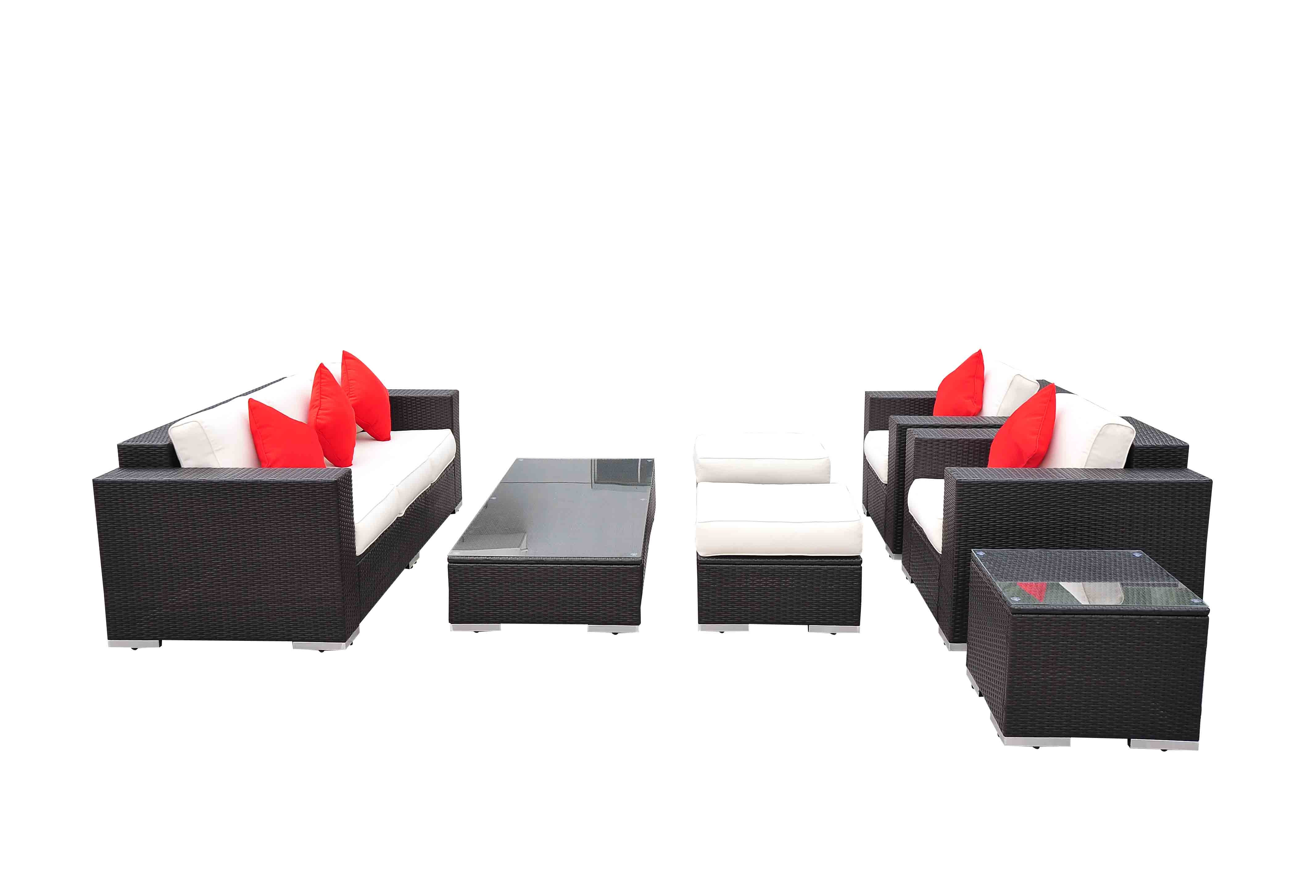 Outsunny 7pcs Rattan Sofa Set Outdoor Wicker Sectional Set Garden Patio Furniture Reclining Seat Ottoman w/ Pillow and Cushion Aluminum Frame