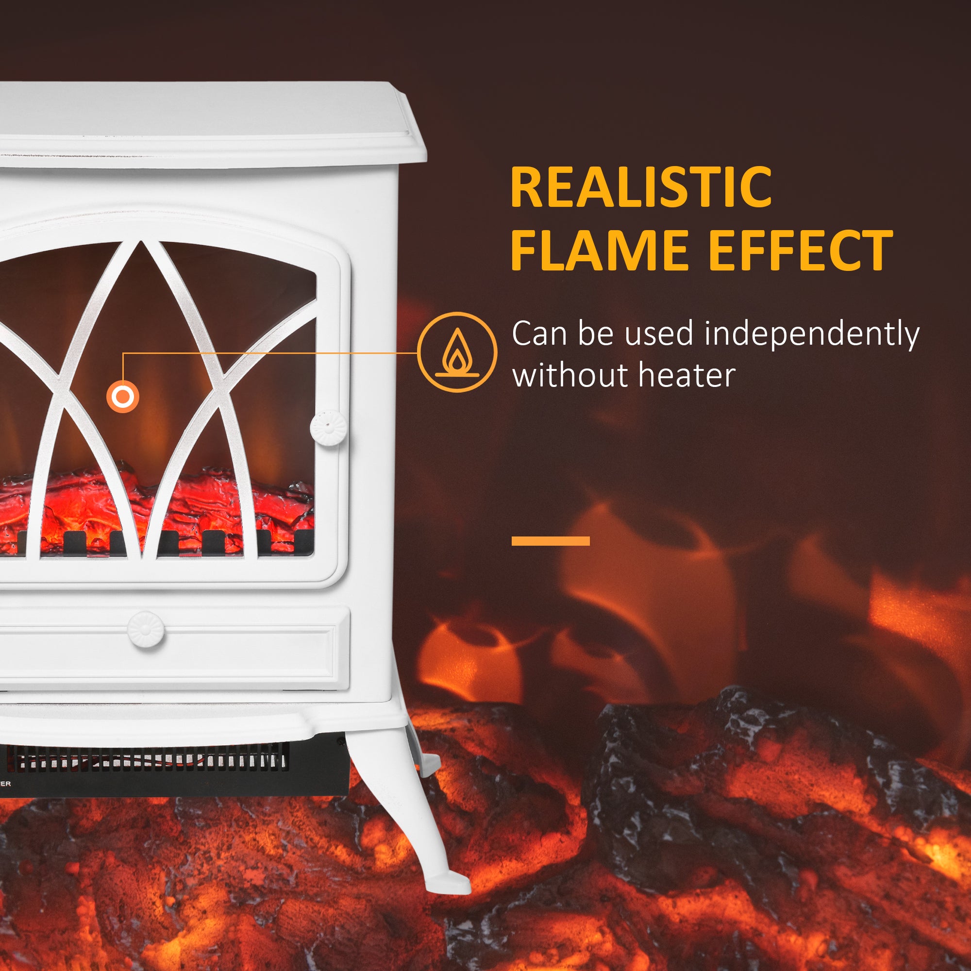 HOMCOM Free Stand Electric Fireplace Stove Heater with Adjustable LED Flame Effect and Front Door, 750W/1500W, White