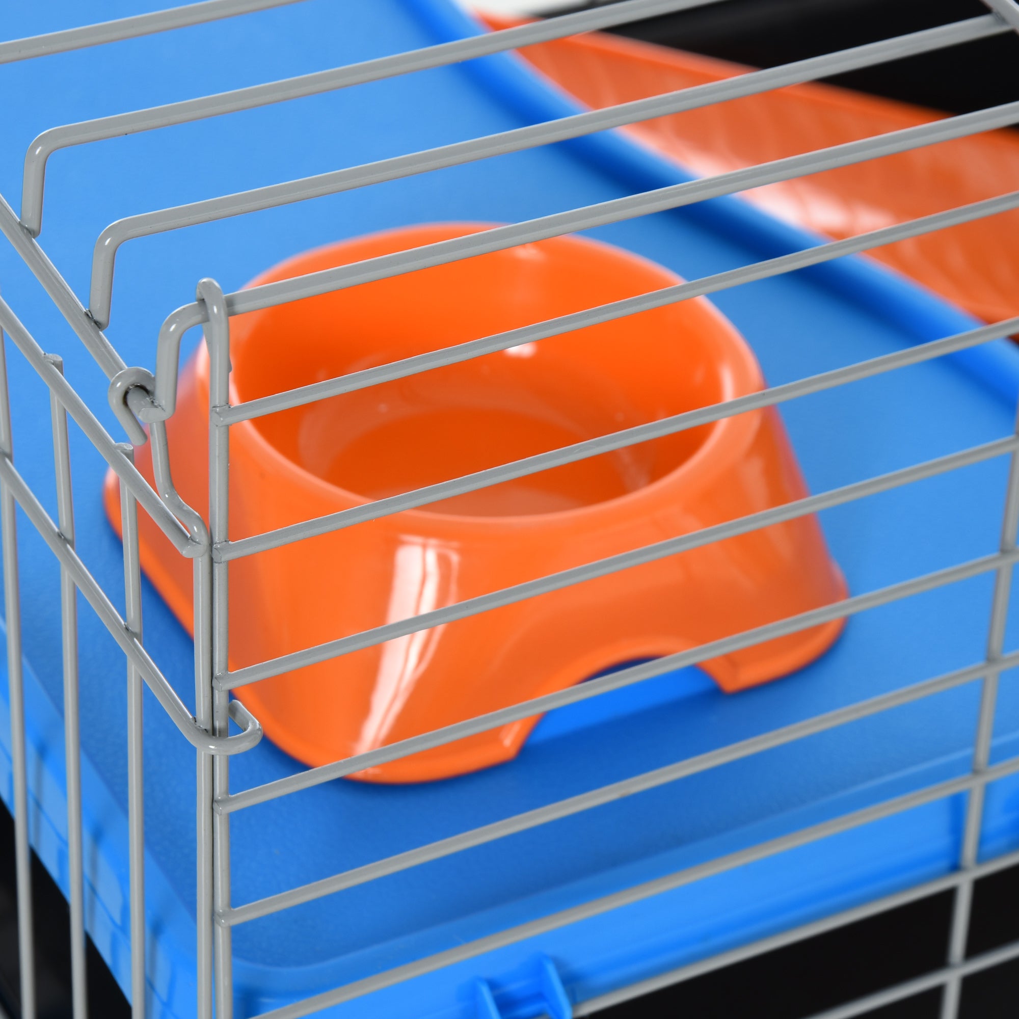 PawHut Small Animal Cage, Rolling Bunny Cage, Guinea Pig Cage with Food Dish, Water Bottle, Hay Feeder, Platform, Ramp, Black