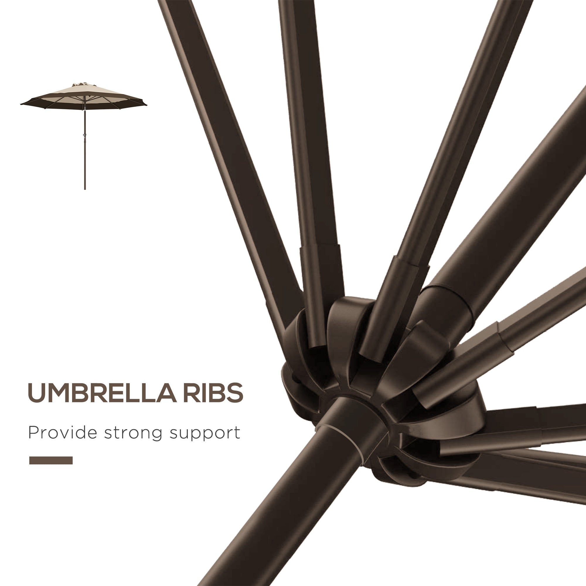 Outsunny 9 x 9 ft Outdoor Umbrella with Tilt, Patio Market Table Umbrella Parasol with Crank, Deep Brown