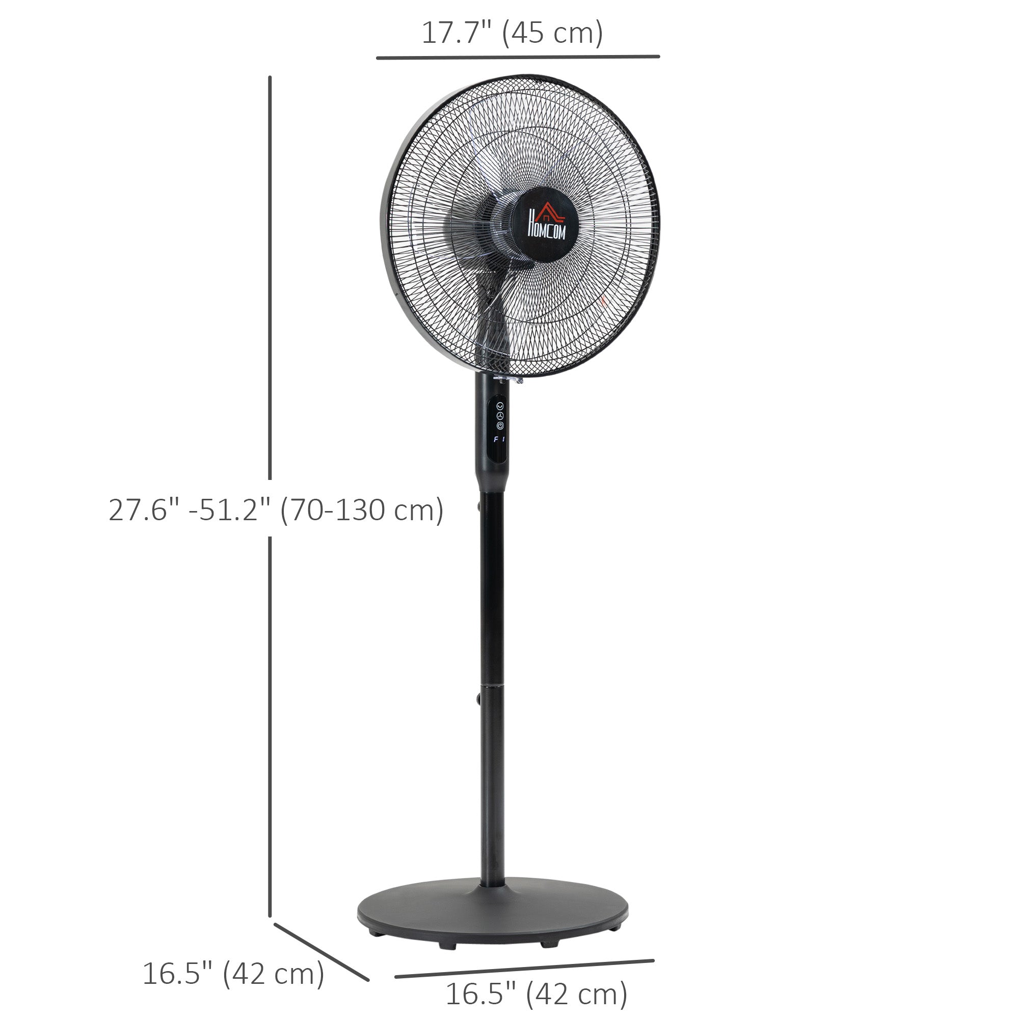 HOMCOM Floor Standing Fan with Remote Control, Oscillating, LED Screen, Stand Up Cooling Fan, Tall Pedestal Electric Fan for Home Bedroom, Black