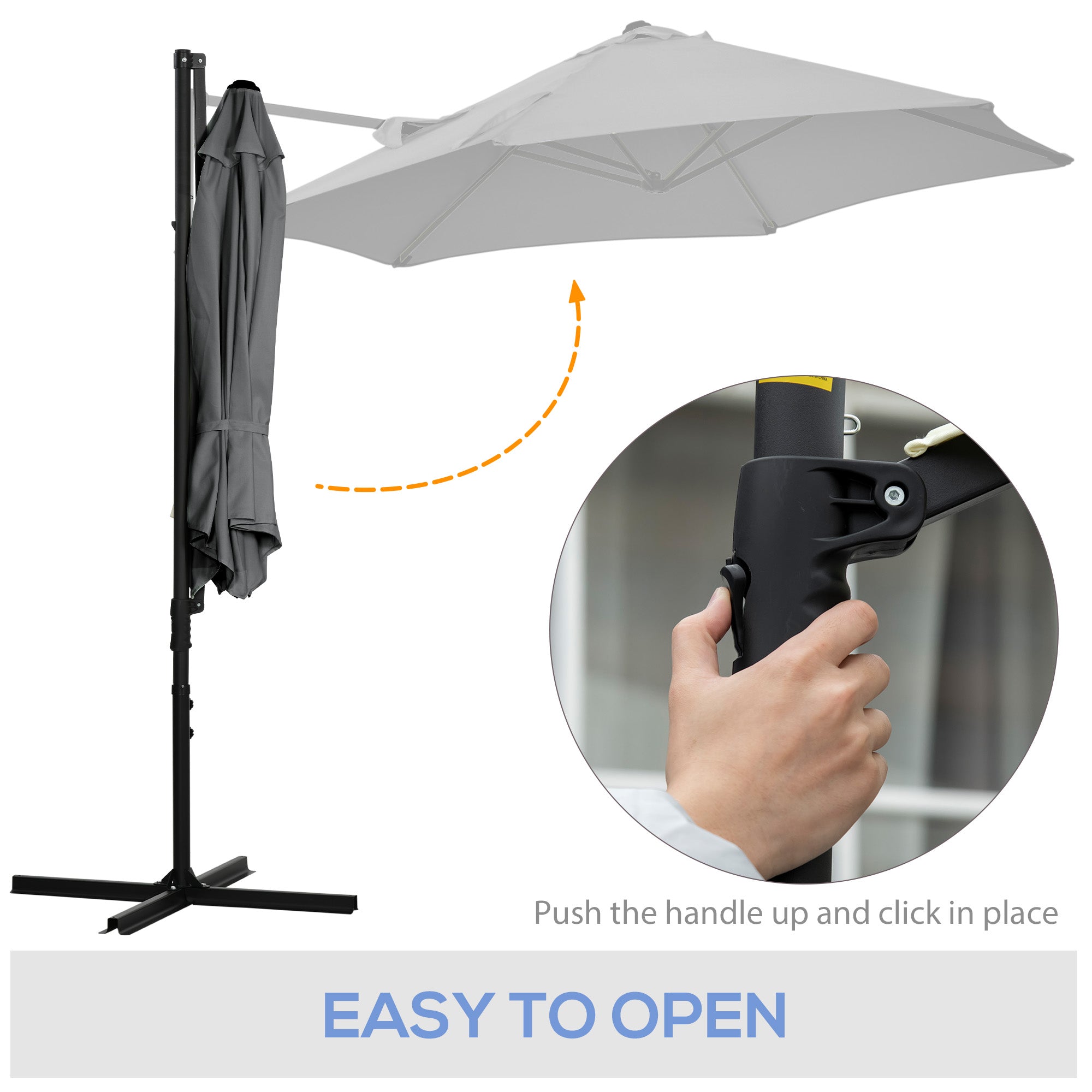 Outsunny 8.5FT Outdoor Cantilever Roma Parasol with 360° Rotation and Cross Base, Offset Patio Umbrella for Garden, Dark Grey
