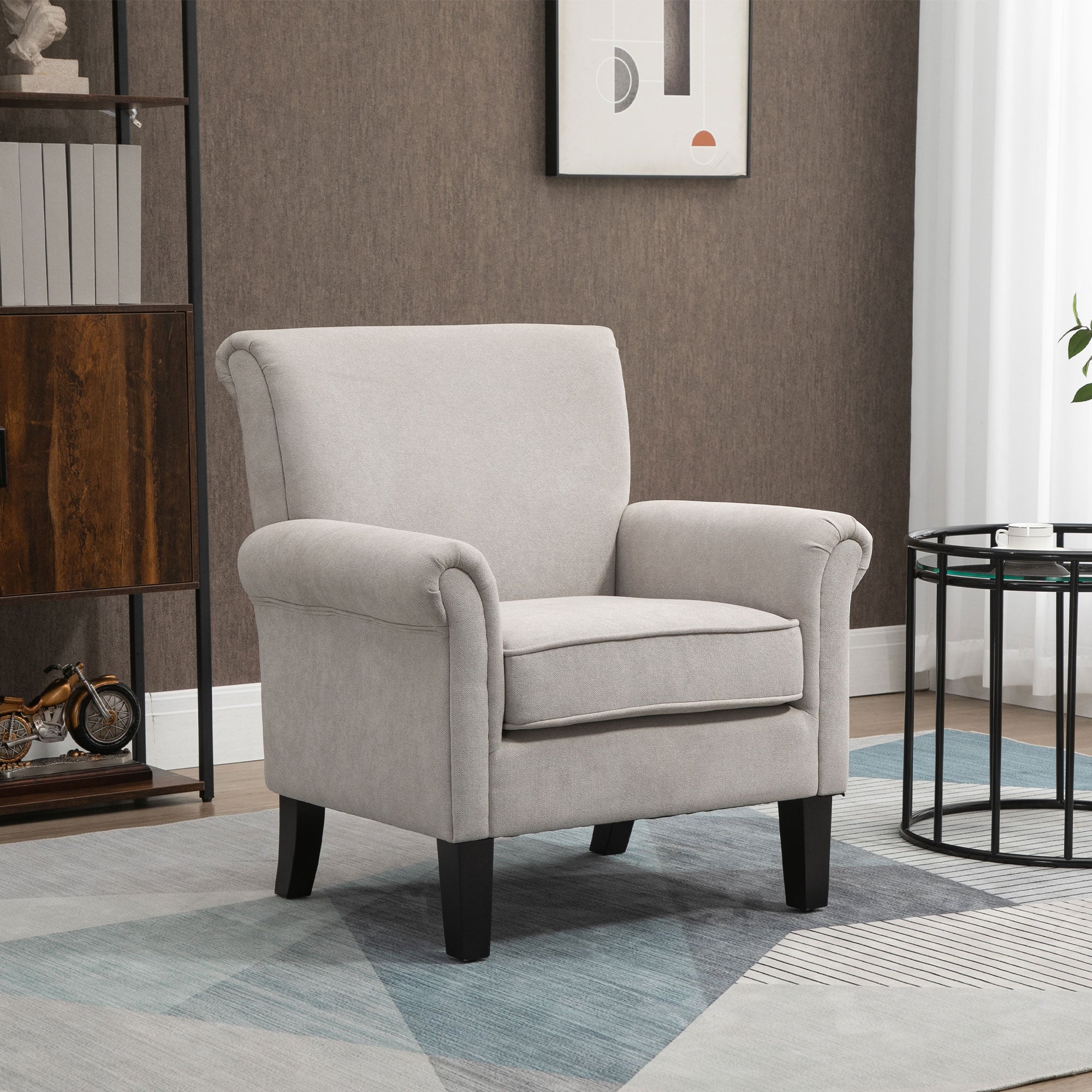 HOMCOM Upholstered Accent Chair, Single Armchair with Soft Velvet Touch Fabric, Rolled Armrest, Grey