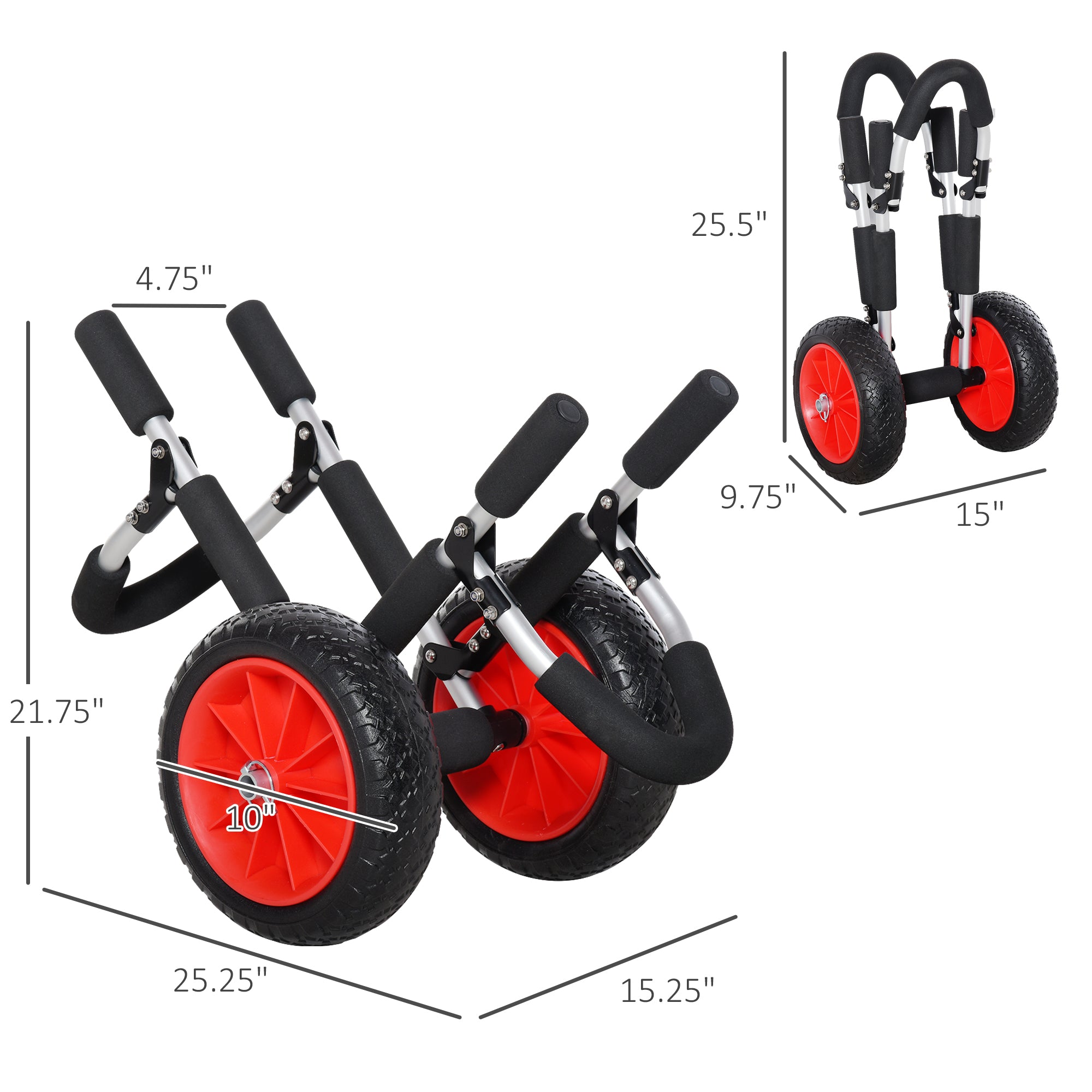 Outsunny Stand-Up Paddleboard Dolly, Aluminum Surfboard Trolley, Foldable Rolling Cart for SUPs Boat Canoe Carrier Tote Dolly Trolley Float Mat, Jon Boat Easy Transport Cart Wheeled Cart