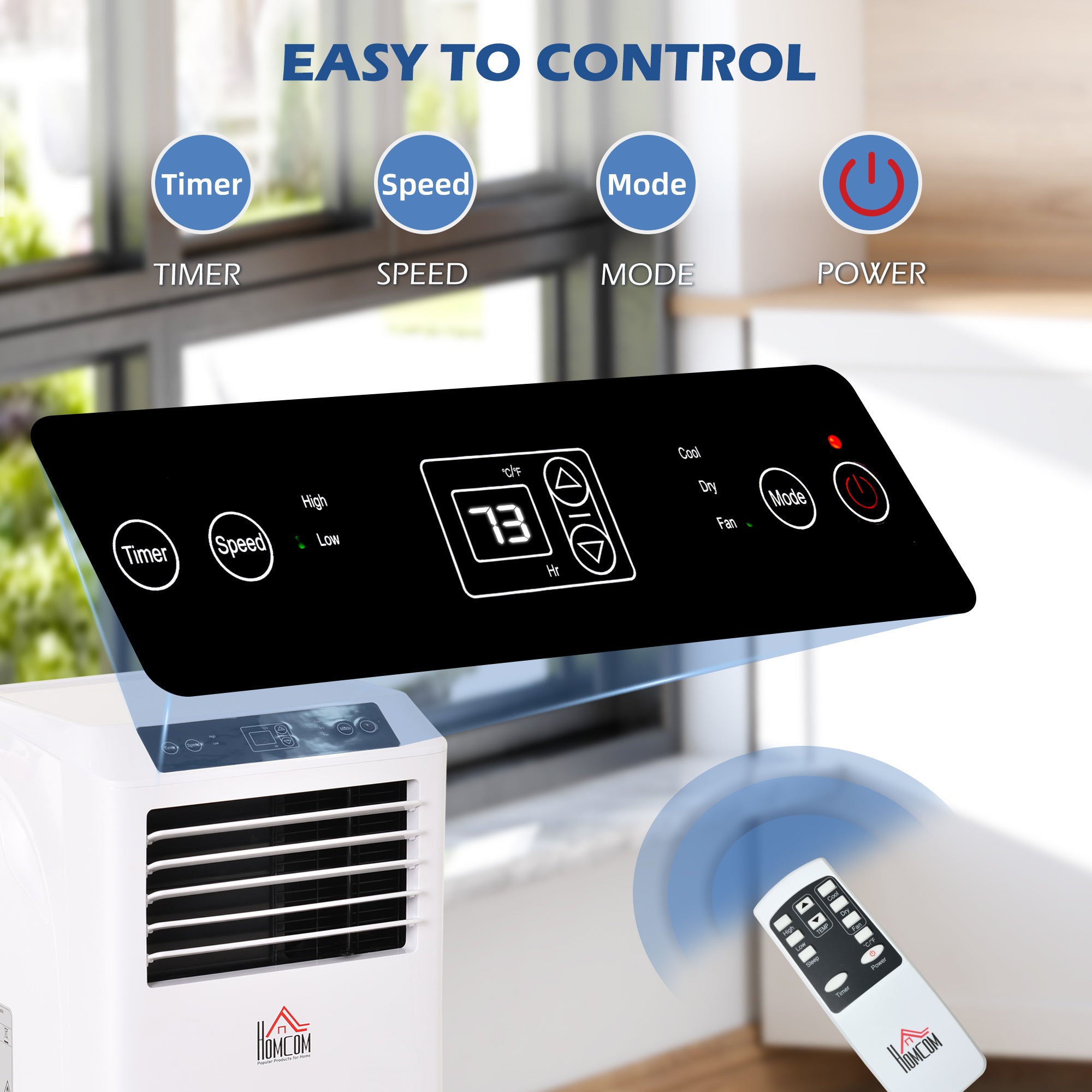 HOMCOM 8000BTU Mobile Portable Air Conditioner with Cooling, Dehumidifier, 2 Speed Fans, 24-Hour Timer for Bedroom, White