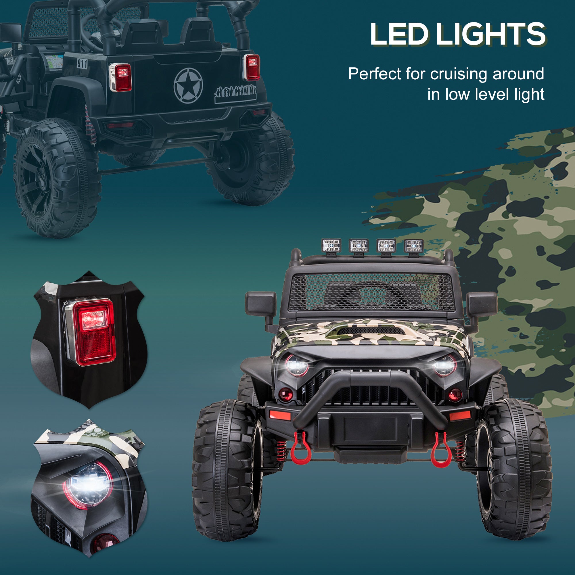 Aosom 12V Battery-powered Kids Jeep Ride On Police Car with Parental Remote Camouflage