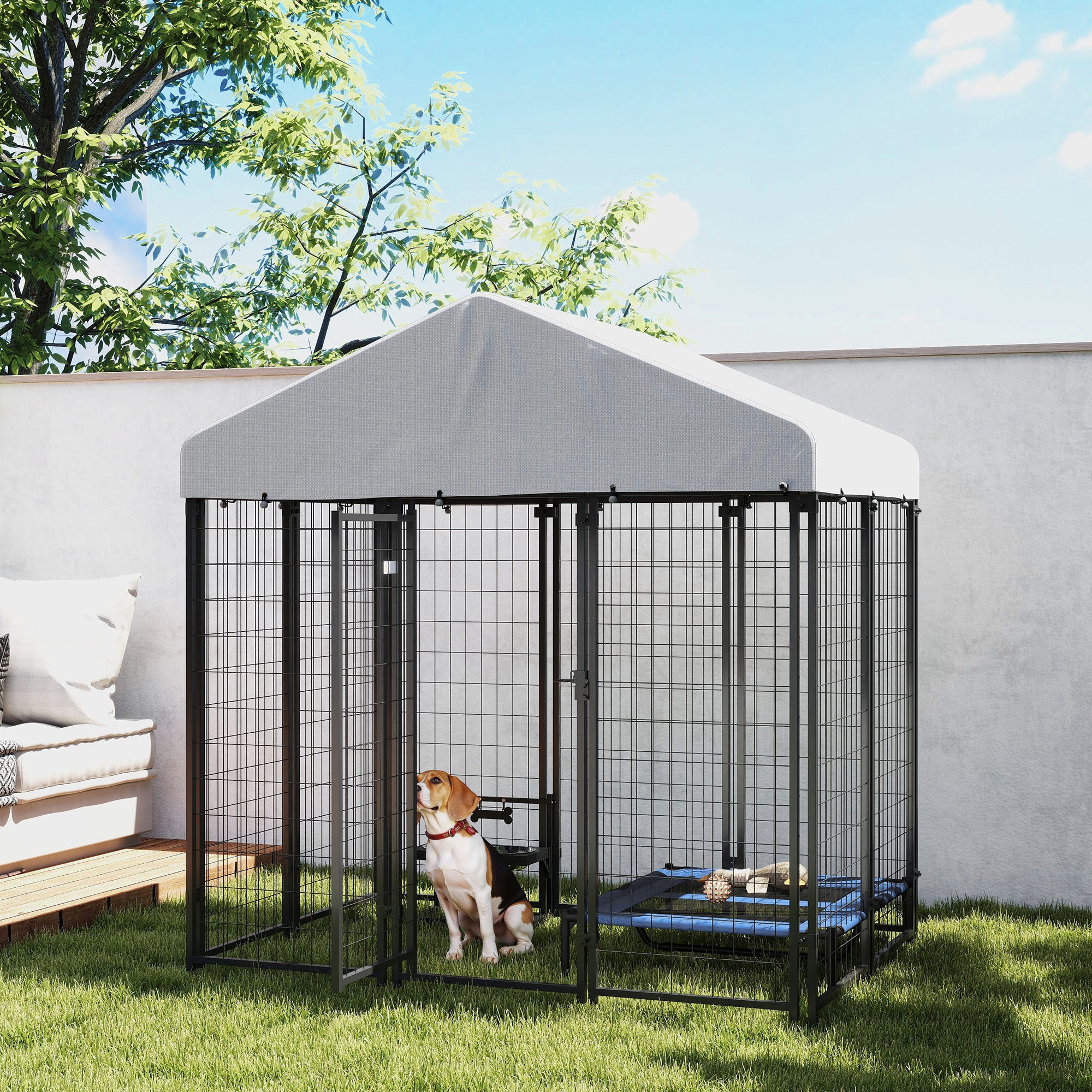 PawHut Outdoor Dog Kennel with Waterproof UV-Resistant Cover, for Medium and Small Dogs, 6' x 4' x 6', Silver