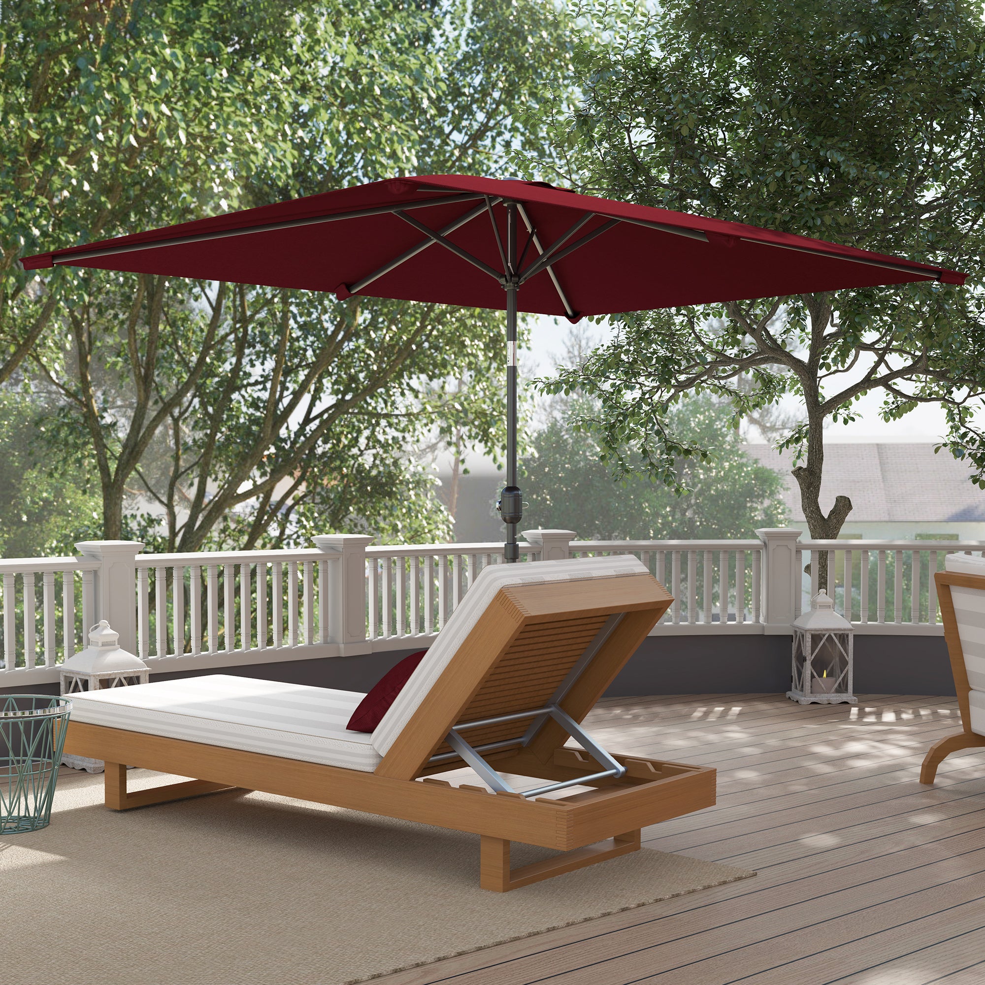 Outsunny 6.6x9.6ft Rectangle Aluminum Tilt Patio Umbrella, Garden Market Parasol, Outdoor Sunshade Canopy with Crank, Wine Red