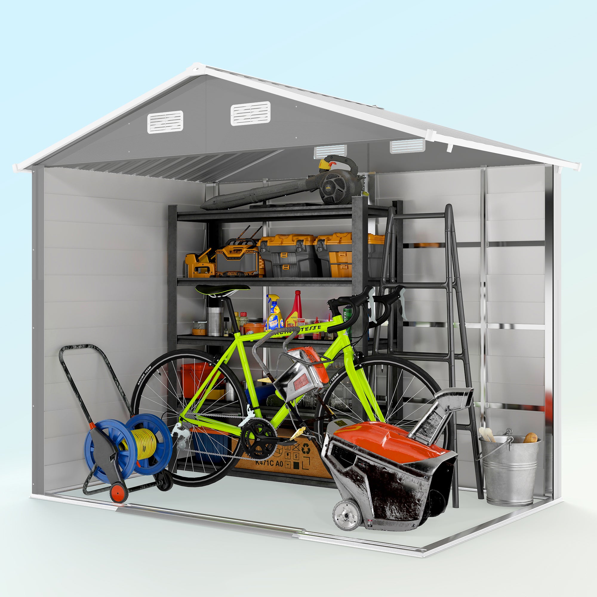 Outsunny 7.7' x 6.5' Outdoor Metal Garden Shed House Hut Gardening Tool Storage with Ventilation, Light Grey