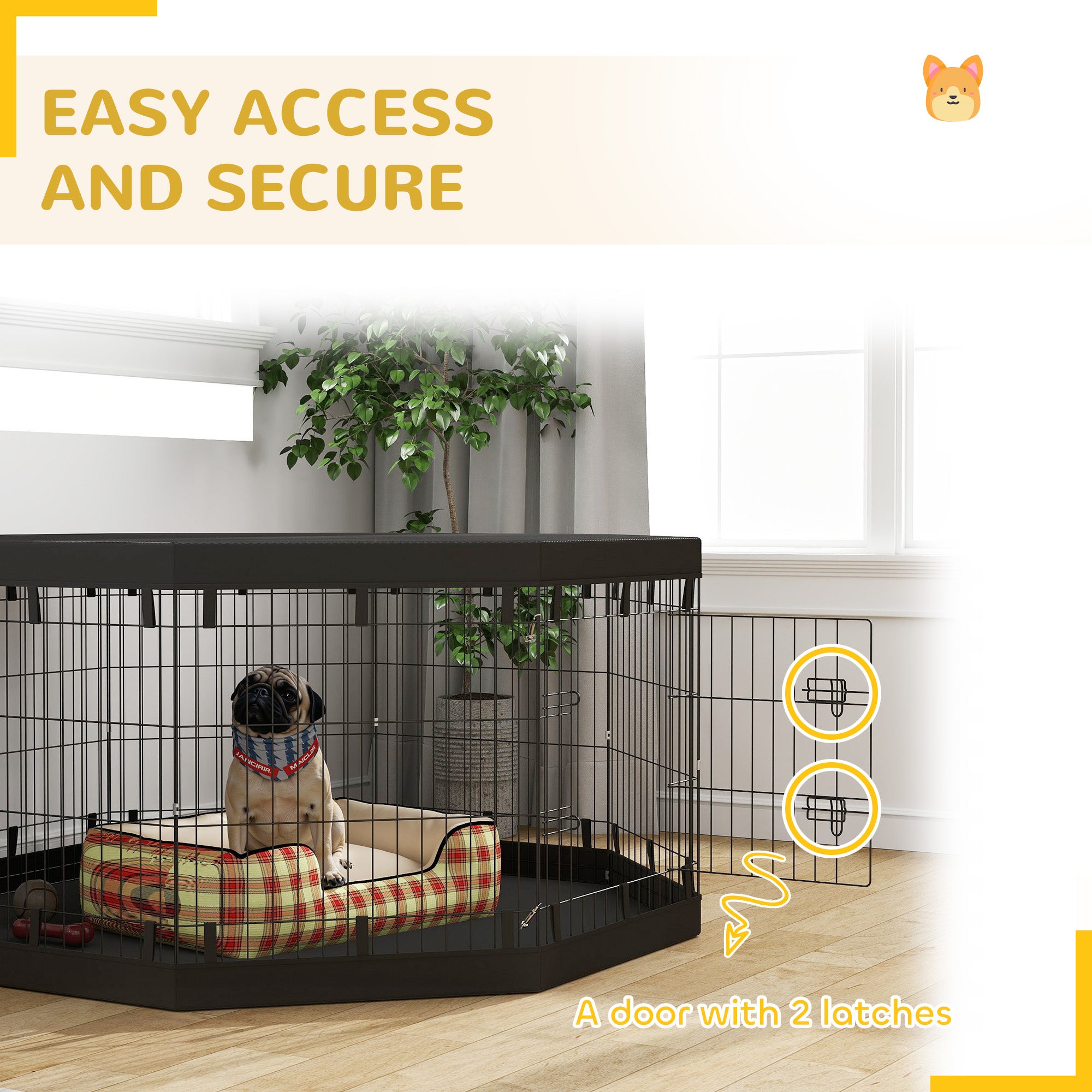 PawHut 8 Panels Foldable Dog Playpen with Bottom Pad & Top Cover, 30" High