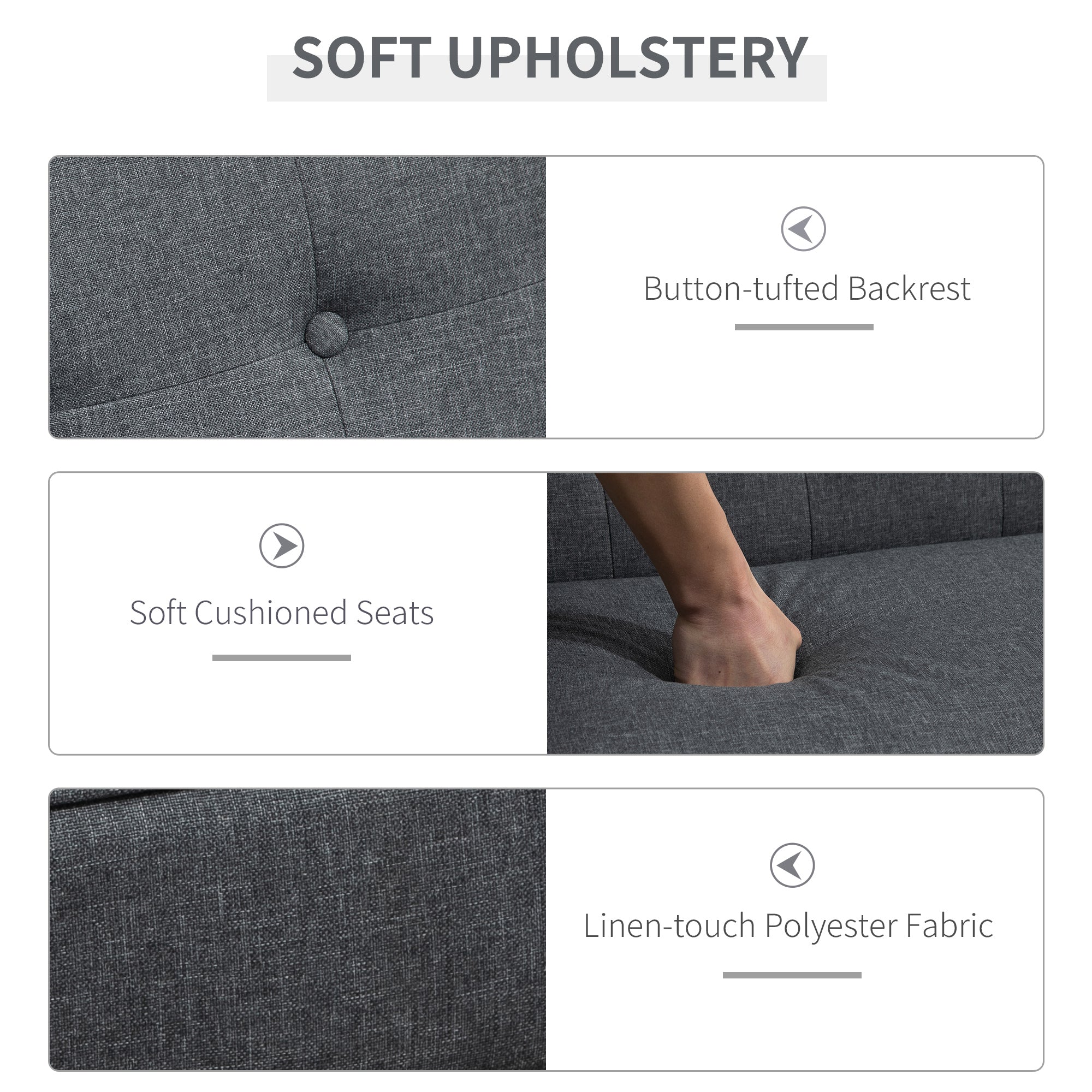 HOMCOM 44.5" 2 Seat Sofa for Bedroom, Modern Upholstered Loveseat with Button Tufted Back and Wood Legs, Grey