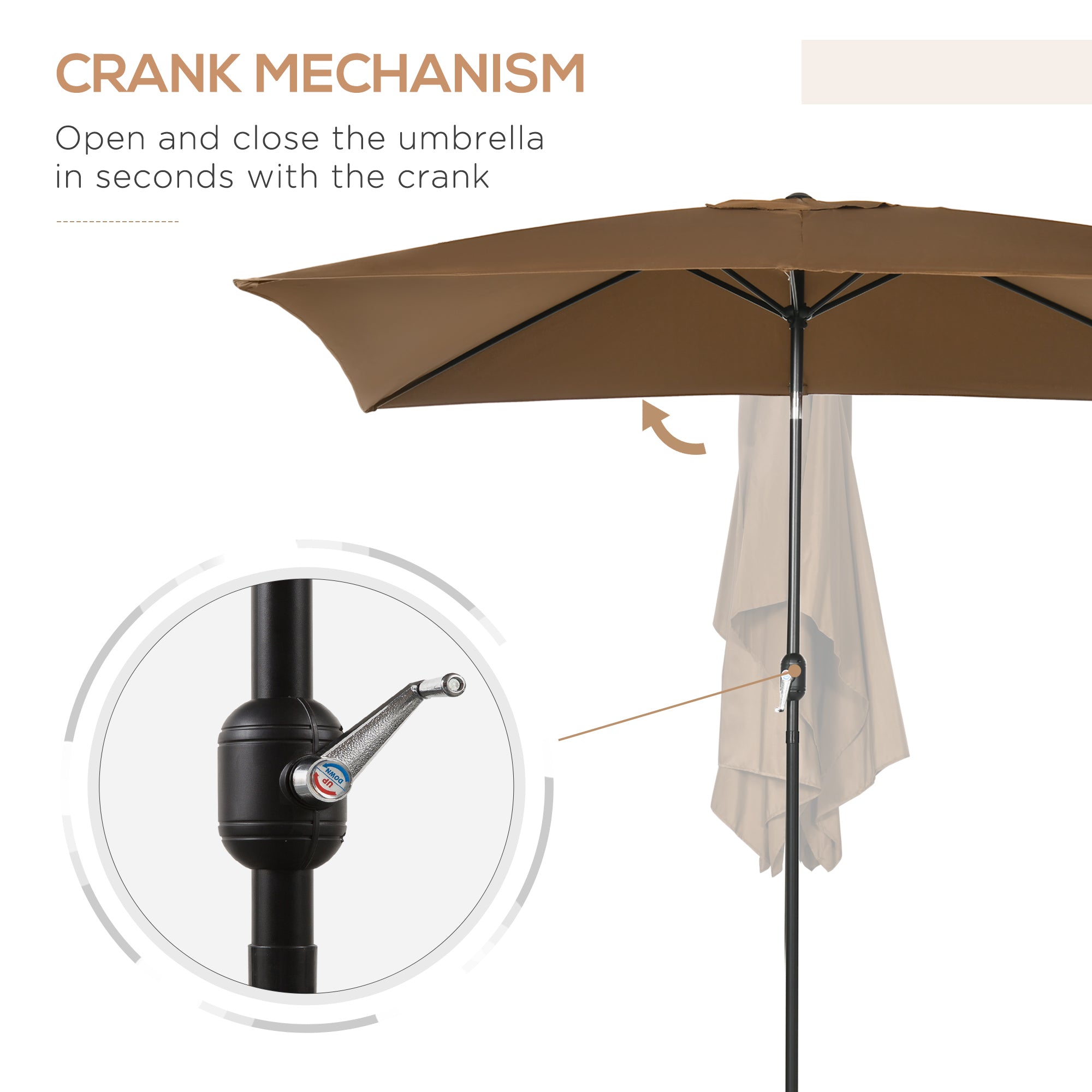 Outsunny 6.5x10ft Rectangle Aluminum Tilt Patio Umbrella, Garden Market Parasol, Outdoor Sunshade Canopy with Crank, Coffee