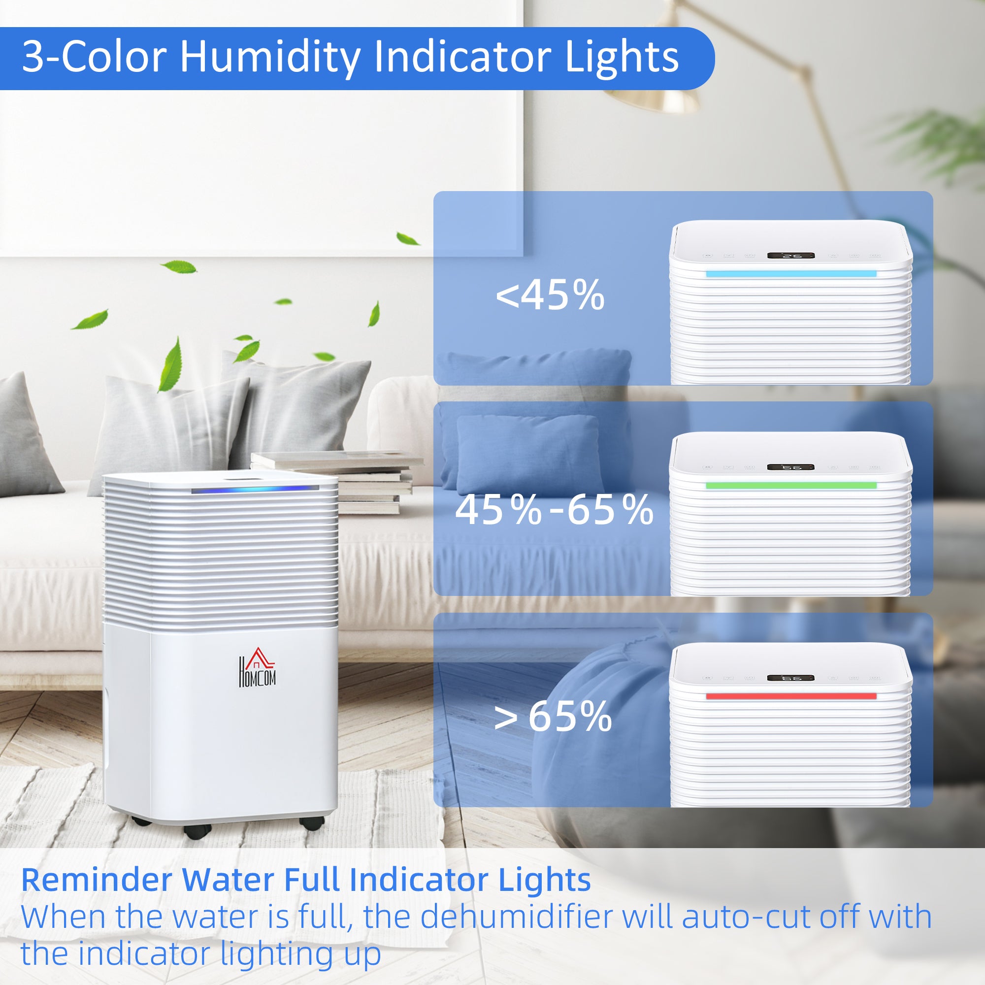 HOMCOM 1500 sq.Ft Portable Quiet Dehumidifier for Home Laundry Room Bedroom Basement, 25pt Electric Moisture Air De-Humidifier with 3 Modes