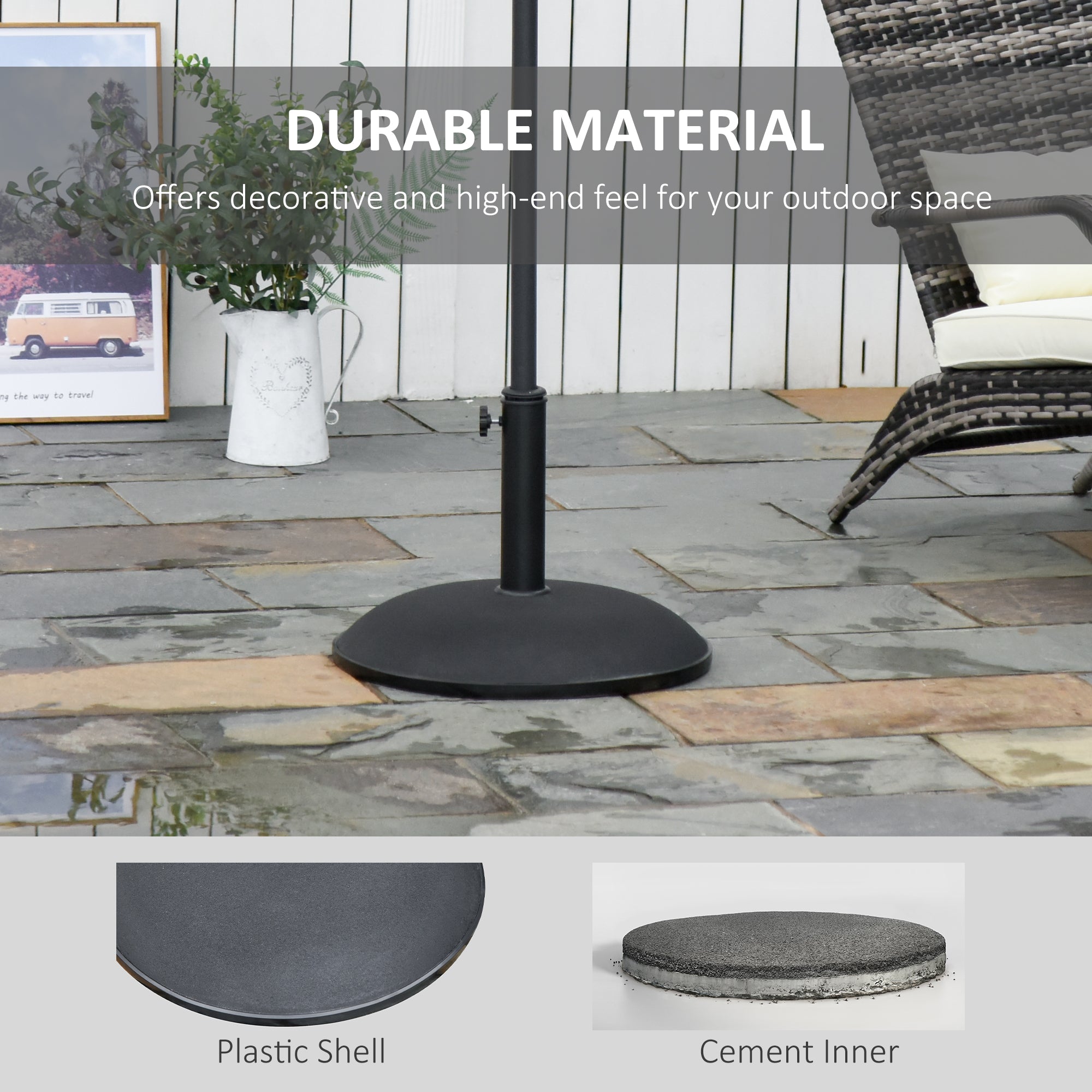Outsunny 55 lbs Cement Umbrella Base Holder 20" Heavy Duty Round Parasol Stand for Patio, Outdoor, Backyard, Black
