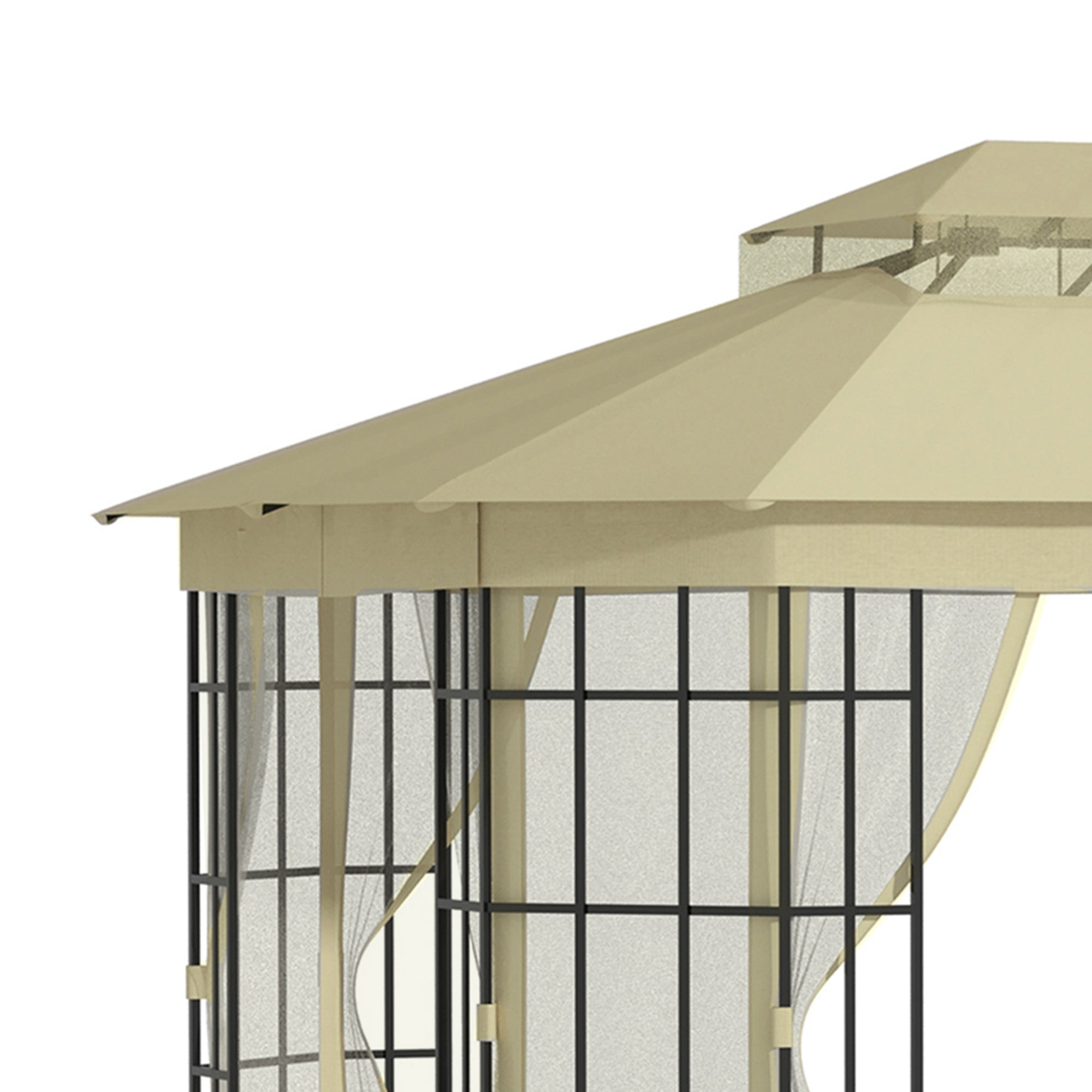 Outsunny 12'x10' Soft-top Patio Gazebo Canopy Steel Gazebo with Double Vented Roof, Mosquito Netting, Beige
