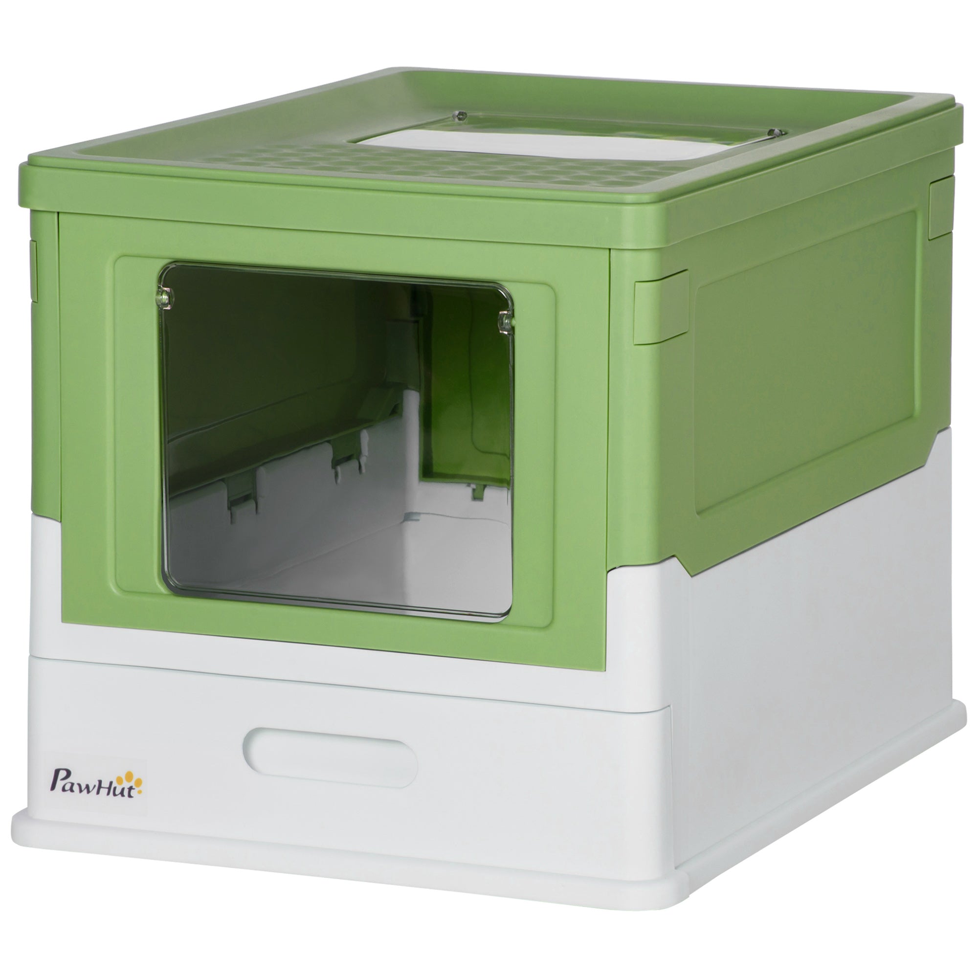 PawHut Top Entry Enclosed Kitty Litter Box with Scoop, Tray, Front Entry, Large Space, Foldable, Portable, Dark Green