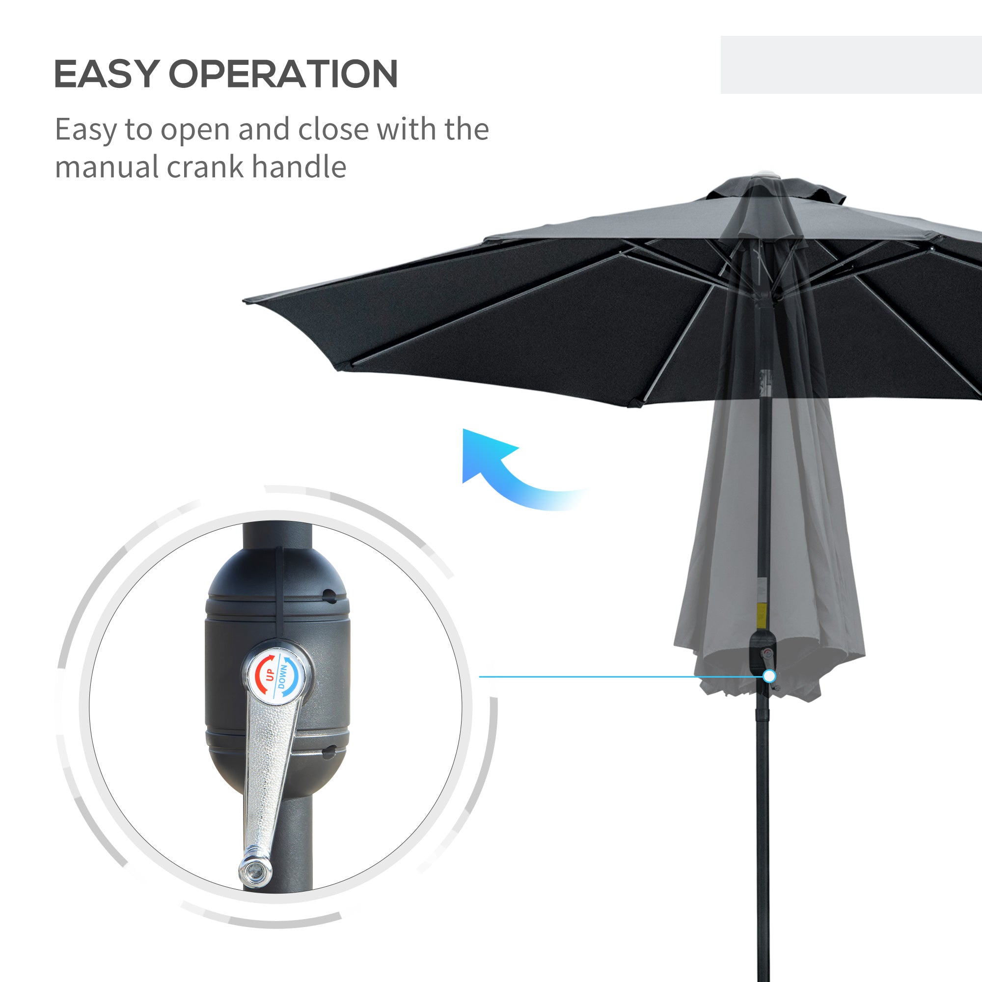 Outsunny 10' x 8' Round Market Umbrella, Patio Umbrella, Outdoor Parasol with Crank Handle, Tilt for Garden, Bench, Lawn, Black
