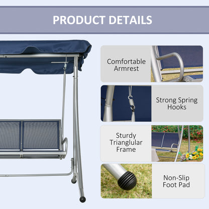 Outsunny 3-Seater Outdoor Swing Chair Bench with Adjustable Canopy, Dark Blue