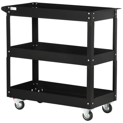 DURHAND 3 Tier Rolling Tool Cart with Wheels, 330 LBS Capacity Heavy Duty Utility Cart, Steel Mobile Service Cart for Garage, Mechanics and Warehouse, Black