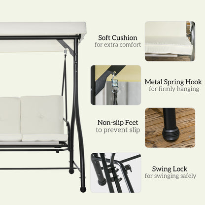 Outsunny Convertible Patio Swing Bed with Canopy and Cushions, 3 Seater Porch Swing for Outdoor, Backyard, Garden, Cream White