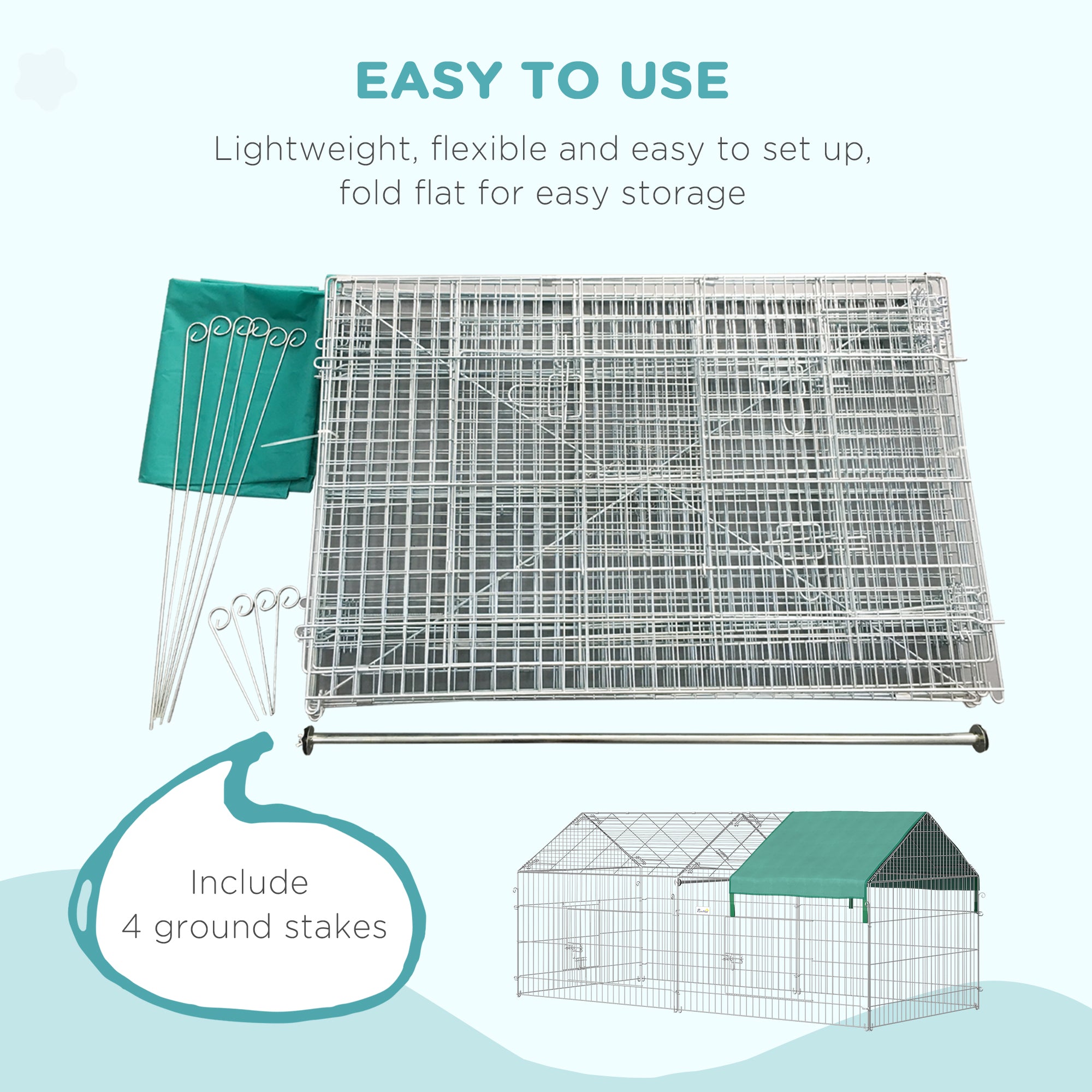PawHut Indoor Ferret Cage Metal Chicken Run, Outdoor Dog Kennel Catio with Water-Resistant Cover, Portable Small Animal Playpen for Rabbit Guinea Pig, 86.5" x 40.5" x 40.5", Green