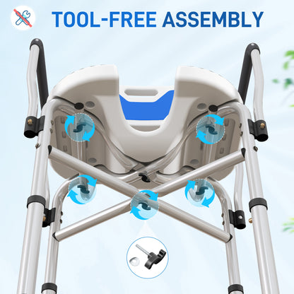 HOMCOM Upgraded Shower Chair Non-slip Bath Chair with U-shaped Shower Seat and Crossing Bars, Dark Blue