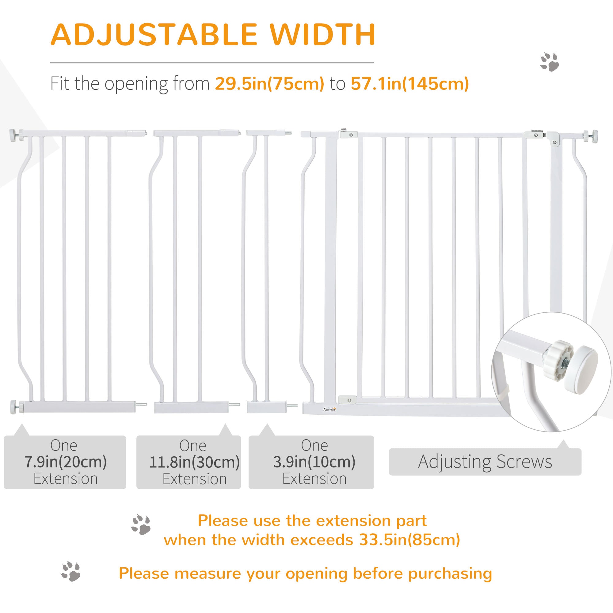 PawHut 30"- 57" Easy Install Pet Gate w/ Door & Double Locking System, Extra Wide Dog Gate for Stairs, Hallways, White