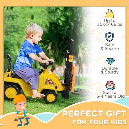 Aosom Ride On Forklift Toy No Power Construction Truck with Fork Tray Storage, for 3-4 Years Old, 33.9"x10.8"x 18.7", Yellow