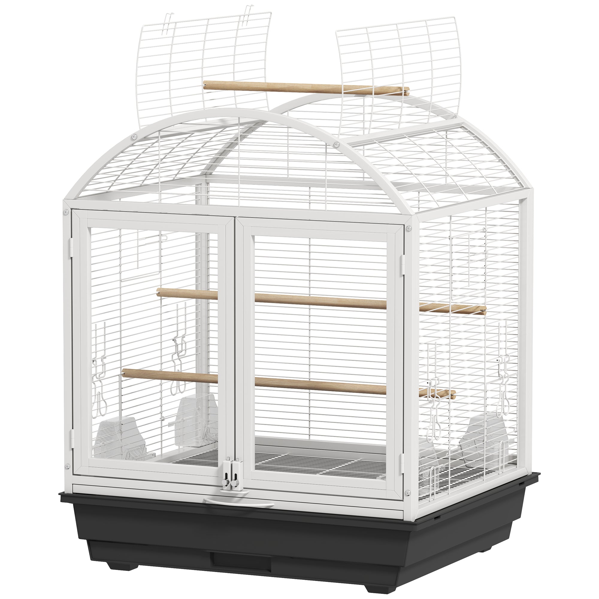PawHut 30 Inch Open Top Bird Cage with Rolling Stand, Removable Tray, Food Container for Medium Small Bird, Finches, Dark Grey