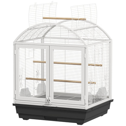 PawHut 30 Inch Open Top Bird Cage with Rolling Stand, Removable Tray, Food Container for Medium Small Bird, Finches, Dark Grey