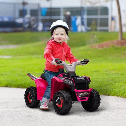 Aosom 6V Quad Kids Electric Car with Wear-resistant Wheels, for Boys and Girls Aged 18-36 Months, Pink