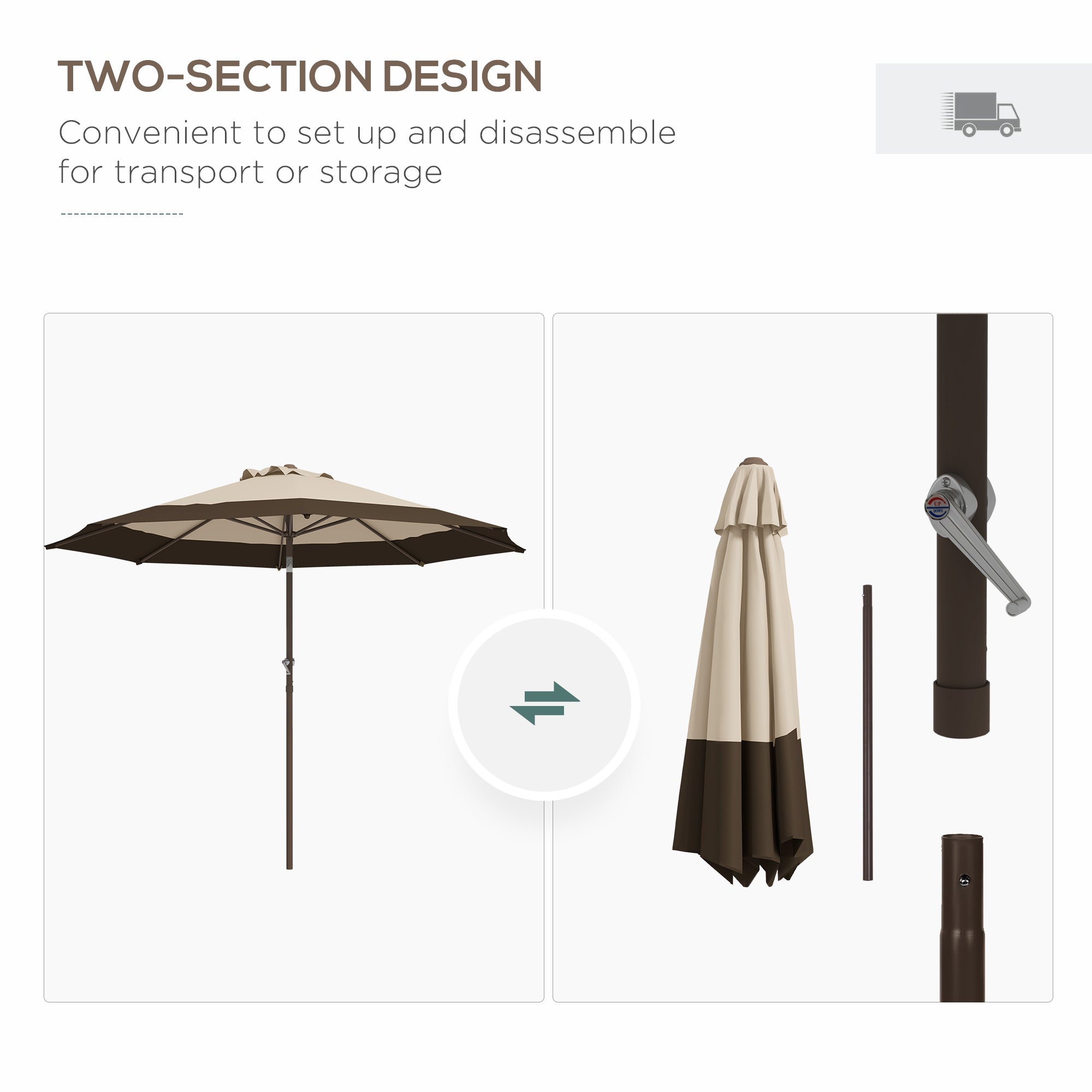 Outsunny 9 x 9 ft Outdoor Umbrella with Tilt, Patio Market Table Umbrella Parasol with Crank, Deep Brown