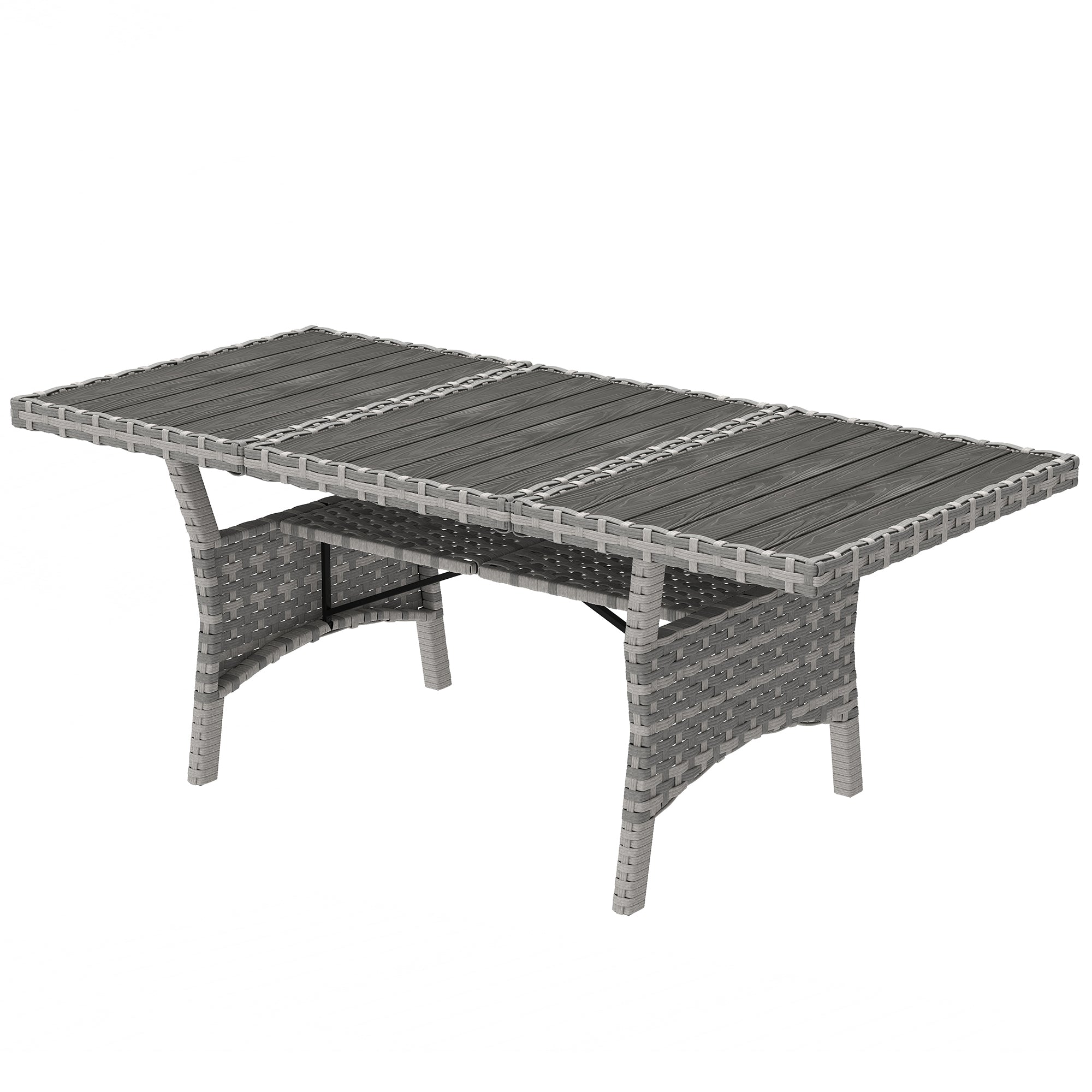 Outsunny 75" Outdoor Dining Table for 6-8, Wicker Patio Table with Storage Shelf and WPC Slatted Top for Balcony, Grey