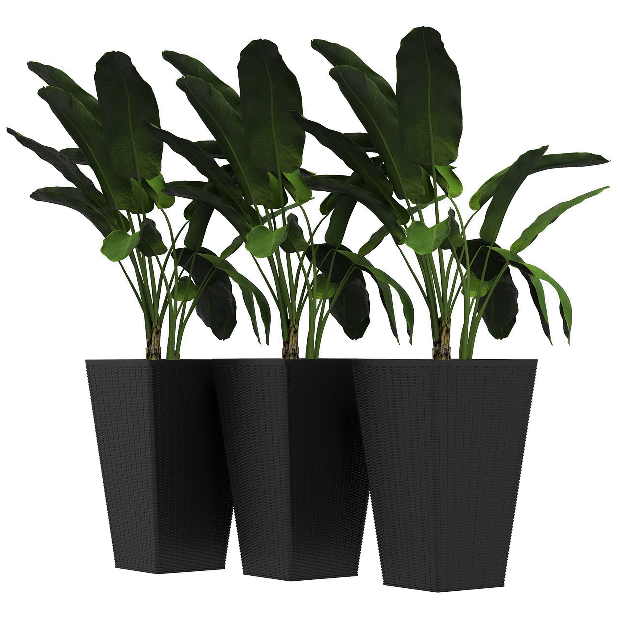 Outsunny Set of 3 Tall Plant Stand, Outdoor & Indoor Flower Pot Set for Front Door, Entryway, Patio and Deck, Black