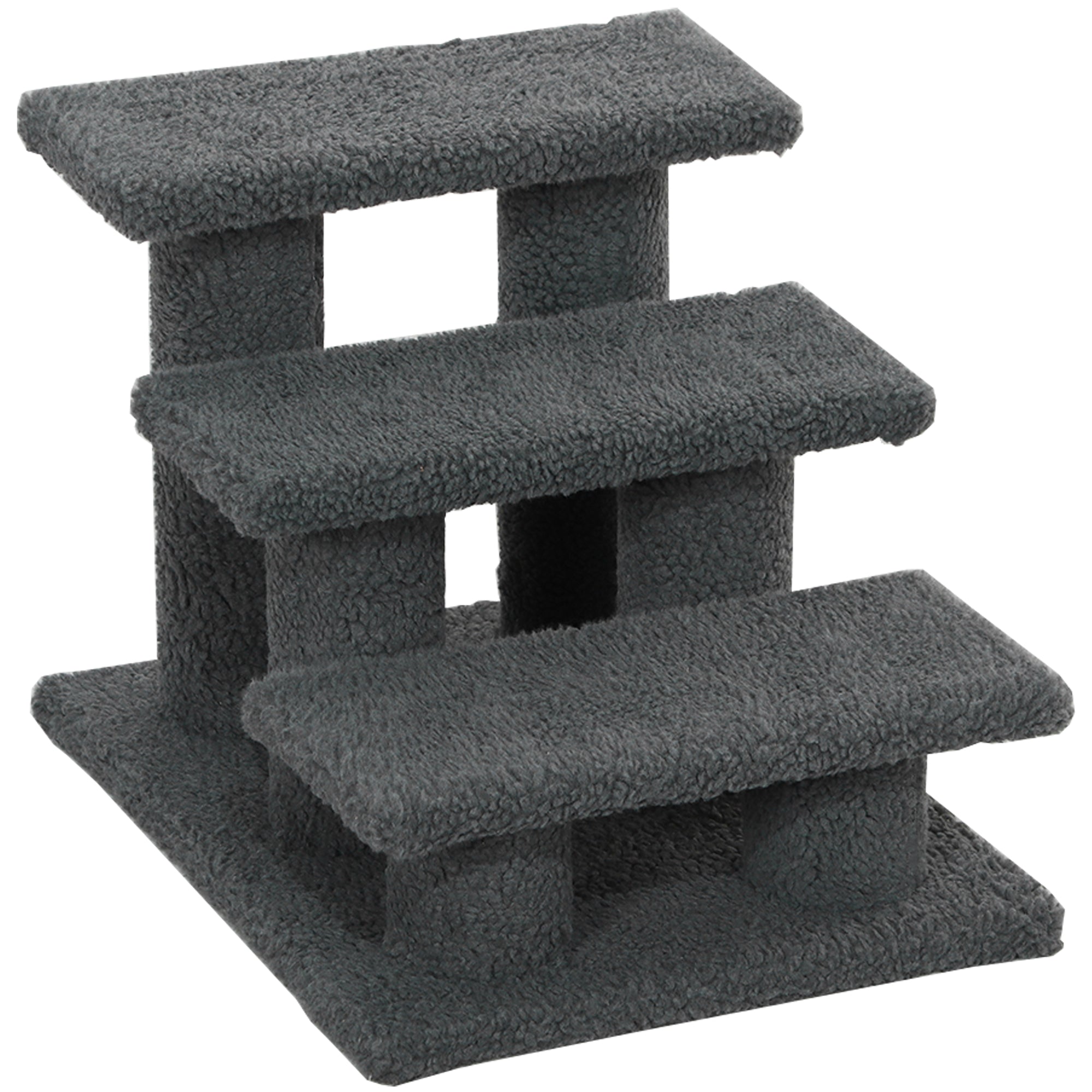 PawHut 18" 3 Tier Pet Stairs Dog Cat Step Scratch Post Furniture,  Dark Grey