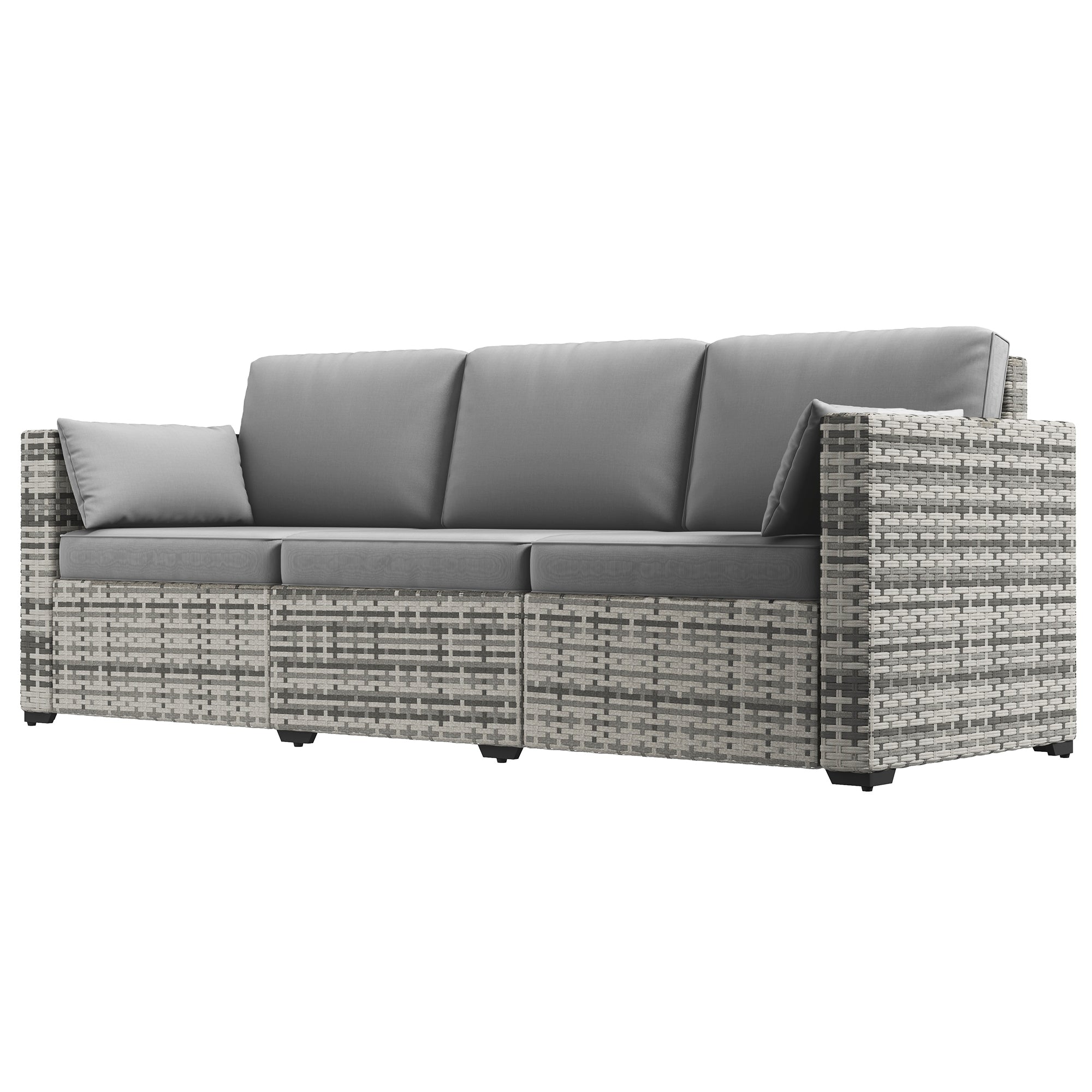 Outsunny 3-Seater Outdoor Sofa with Cushions, PE Rattan Conversation Patio Couch with Pillows for Garden, Poolside, Grey