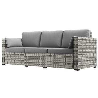 Outsunny 3-Seater Outdoor Sofa with Cushions, PE Rattan Conversation Patio Couch with Pillows for Garden, Poolside, Grey