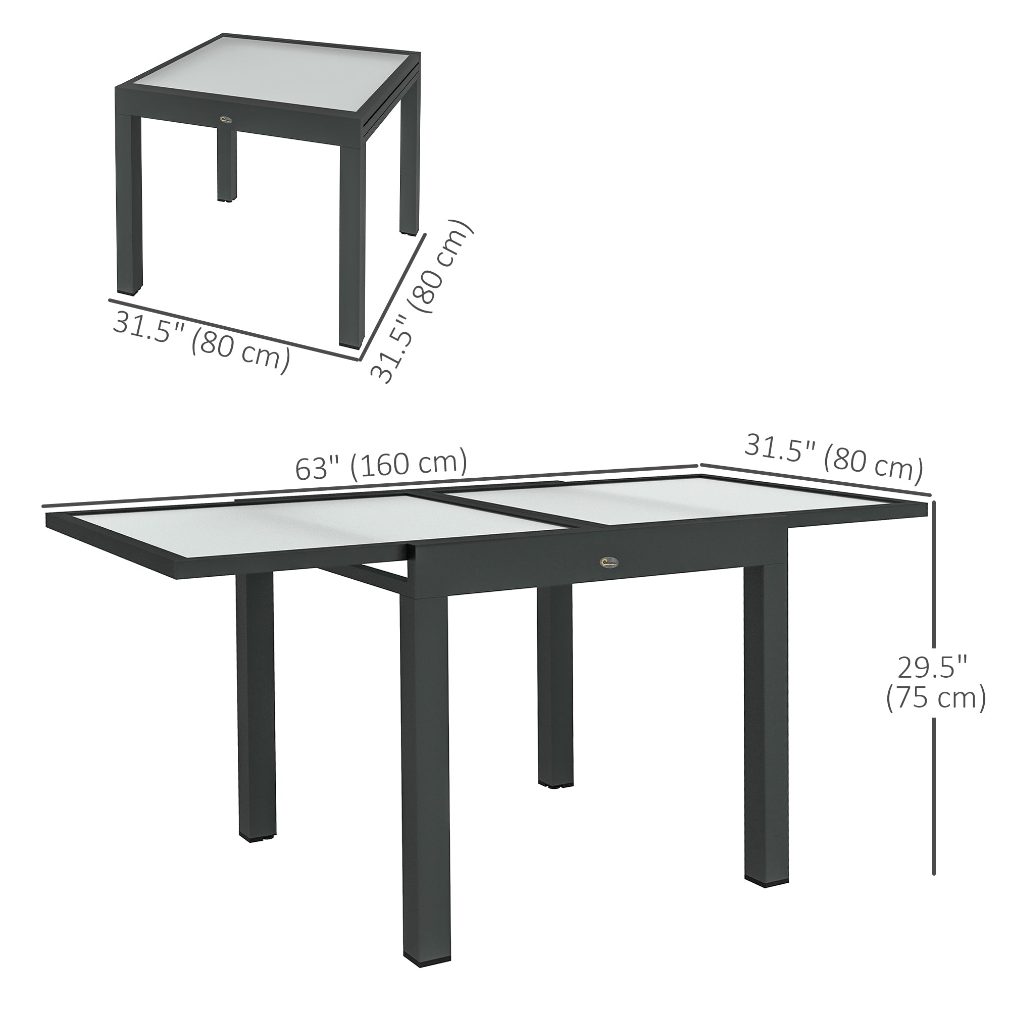 Outsunny Extendable Patio Dining Table, Tempered Glass Aluminum Outdoor Table for Garden Lawn Backyard, Clear