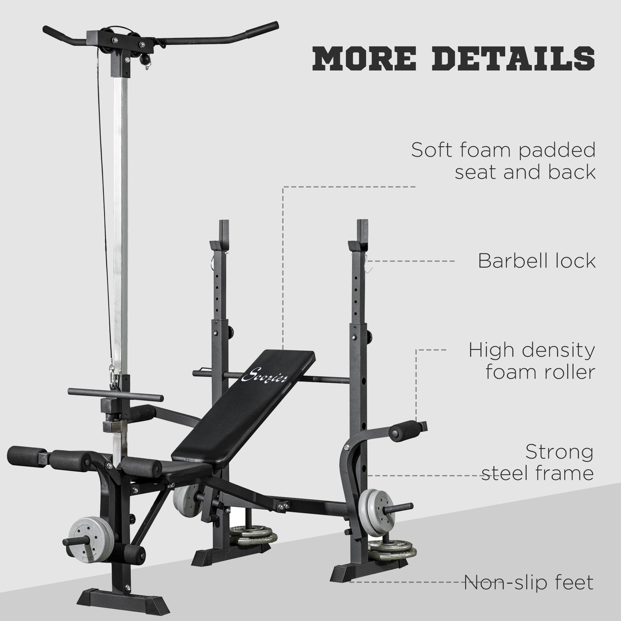 Soozier Adjustable Weight Bench with Pulley System for Home Gym Full Body Workout