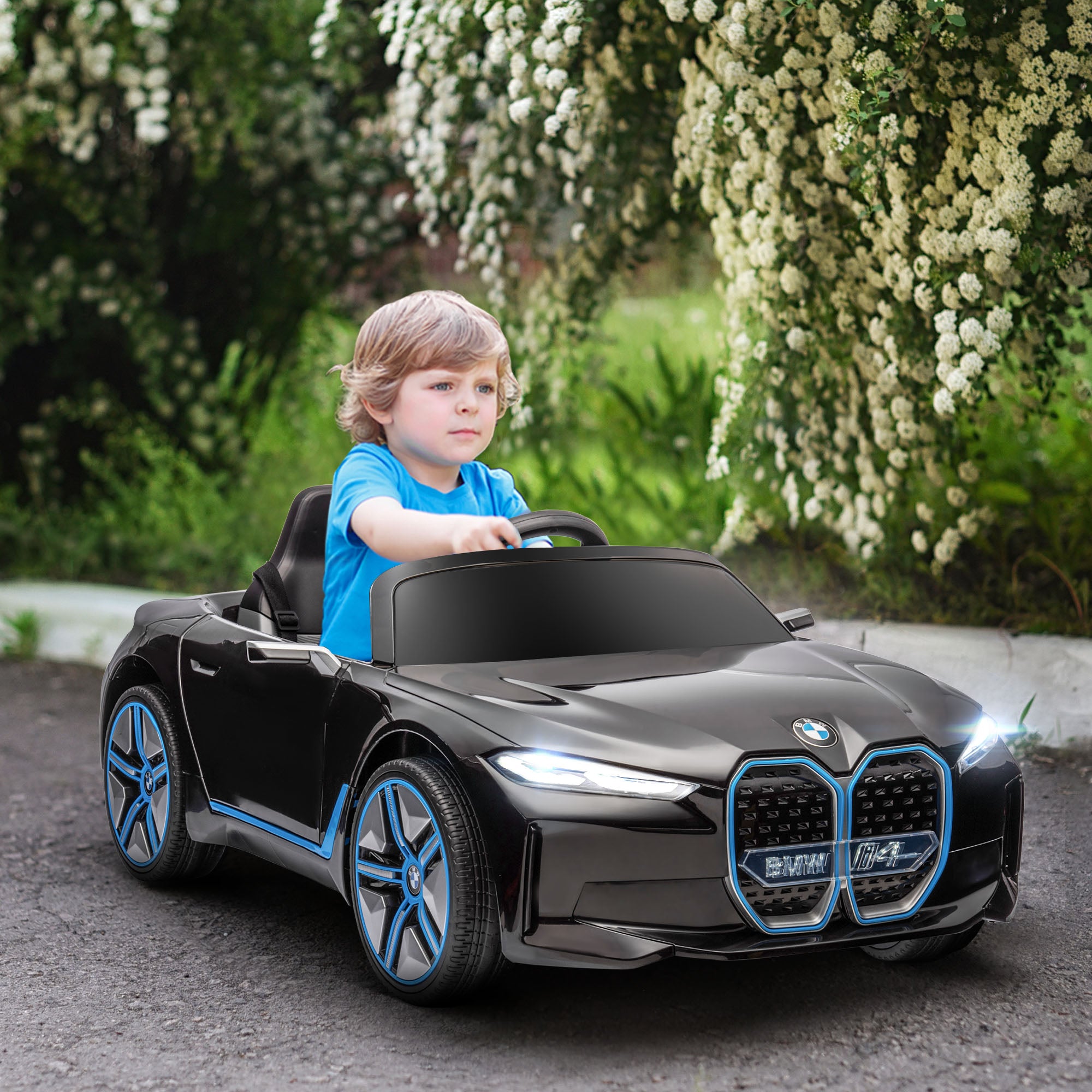 Aosom 12V Electric Ride on Car with Remote Control, 3.1 MPH Kids Ride-on Toy for Boys and Girls with Portable Battery, Suspension System, Horn Honking, Music, Lights, Black