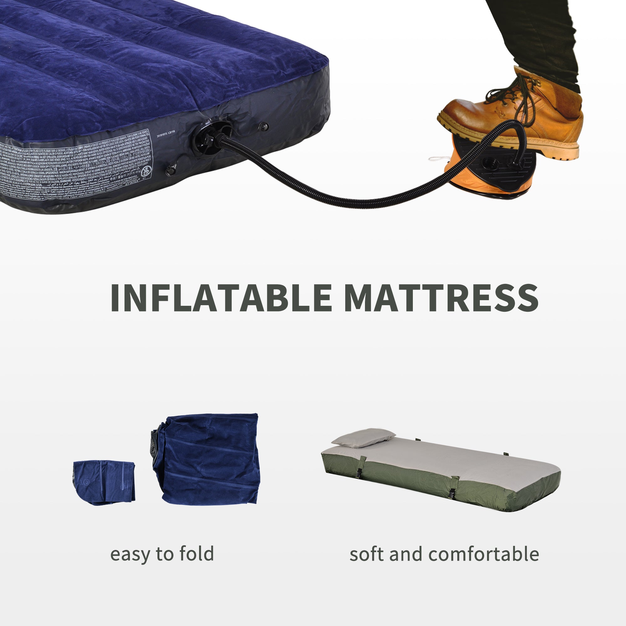 Outsunny Hiking Tent Camping Bed Cot Combo Portable w/ Sleep Bag Mattress