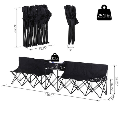 Outsunny 6-Person Folding Camping Bench Chair Sport Seat Folding Cooler Bag w/ Carrying Case