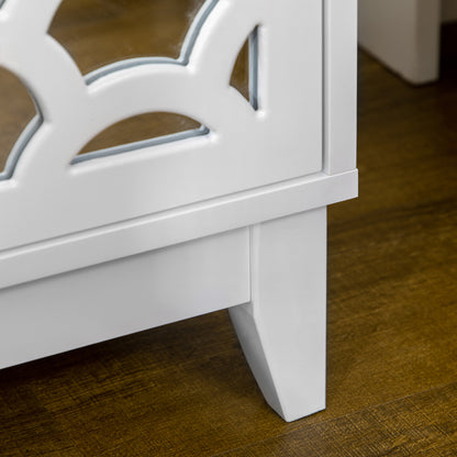 HOMCOM Modern Bedside Table, Side End Table with Drawers and Front Mirror, 15.4"x14.4"x23.6", White