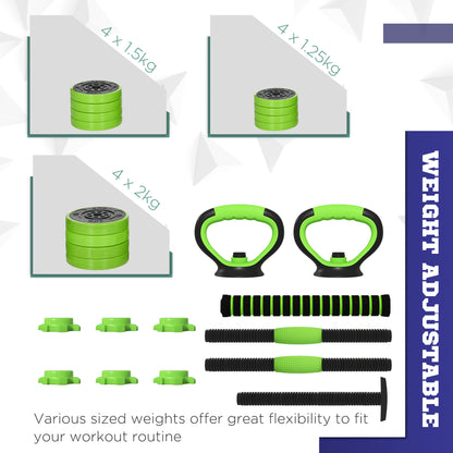 Soozier 44lbs 4-in-1 Adjustable Weight Dumbbell Set, Barbell, Kettlebell, Push Up Stand, Green