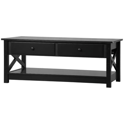 HOMCOM Coffee Table with Storage, Farmhouse Living Room Table with Drawers and Open Shelf, Centre Table with X-frames, Black