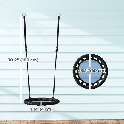 Qaba 24 inch Saucer Tree Swing Set for Kids with Adjustable Hanging Ropes for Outdoor, Backyard, Blue